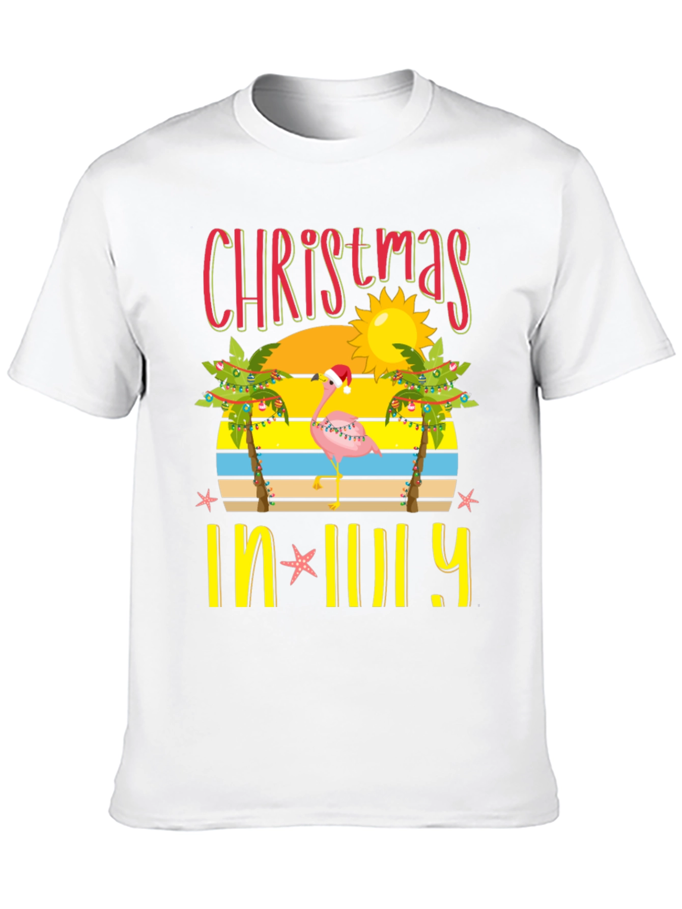 Christmas In July T-Shirt Flamingo Palm Tree