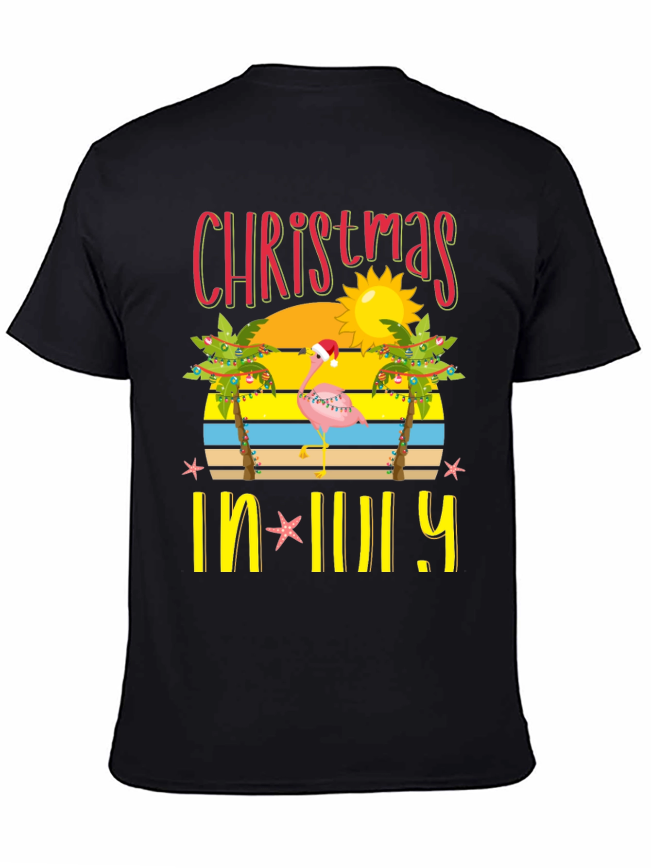 Christmas In July T-Shirt Flamingo Palm Tree