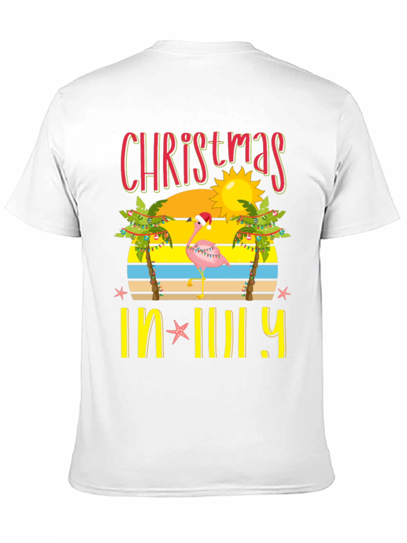 Christmas In July T-Shirt Flamingo Palm Tree
