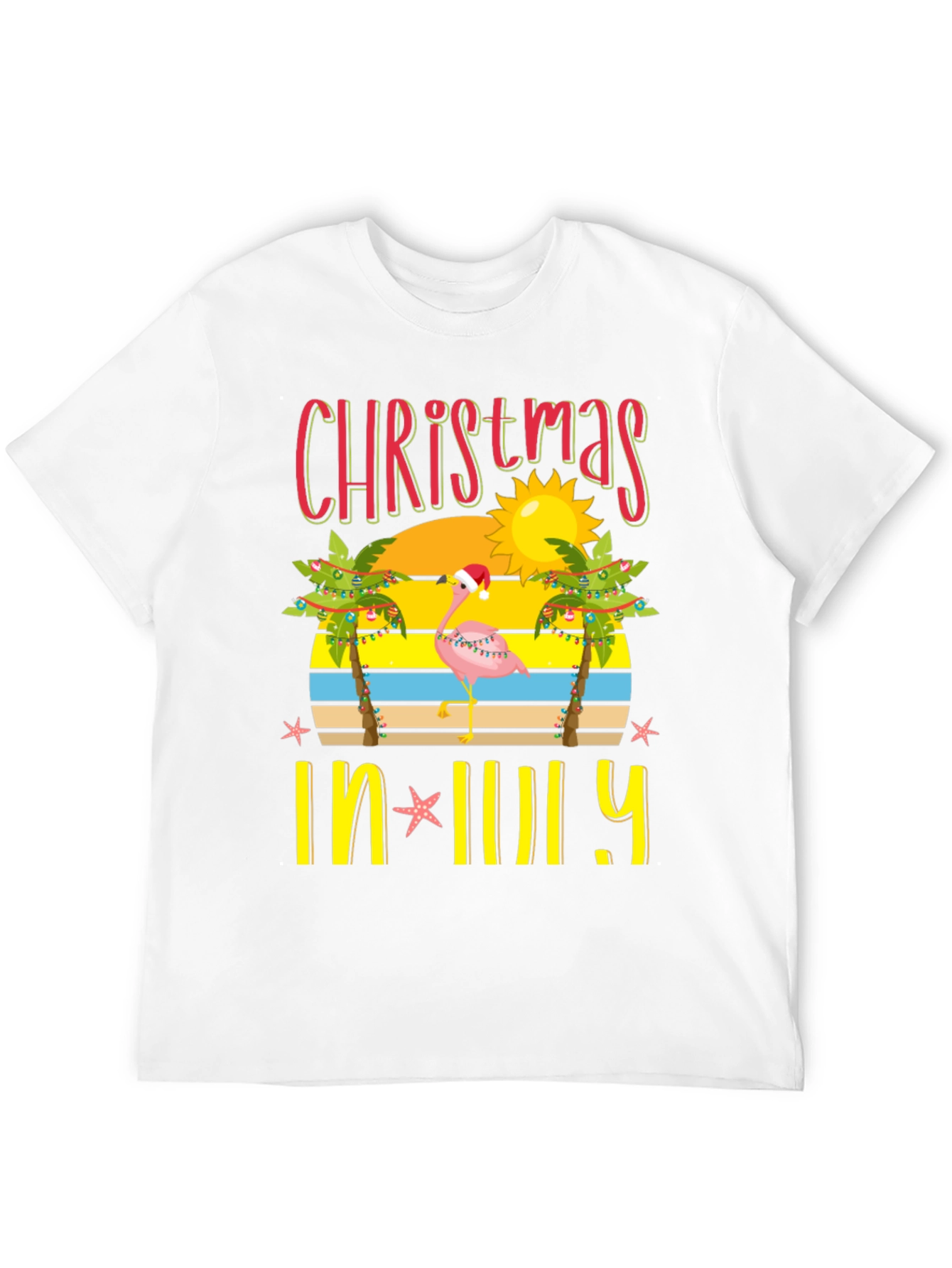 Christmas In July T-Shirt Flamingo Palm Tree