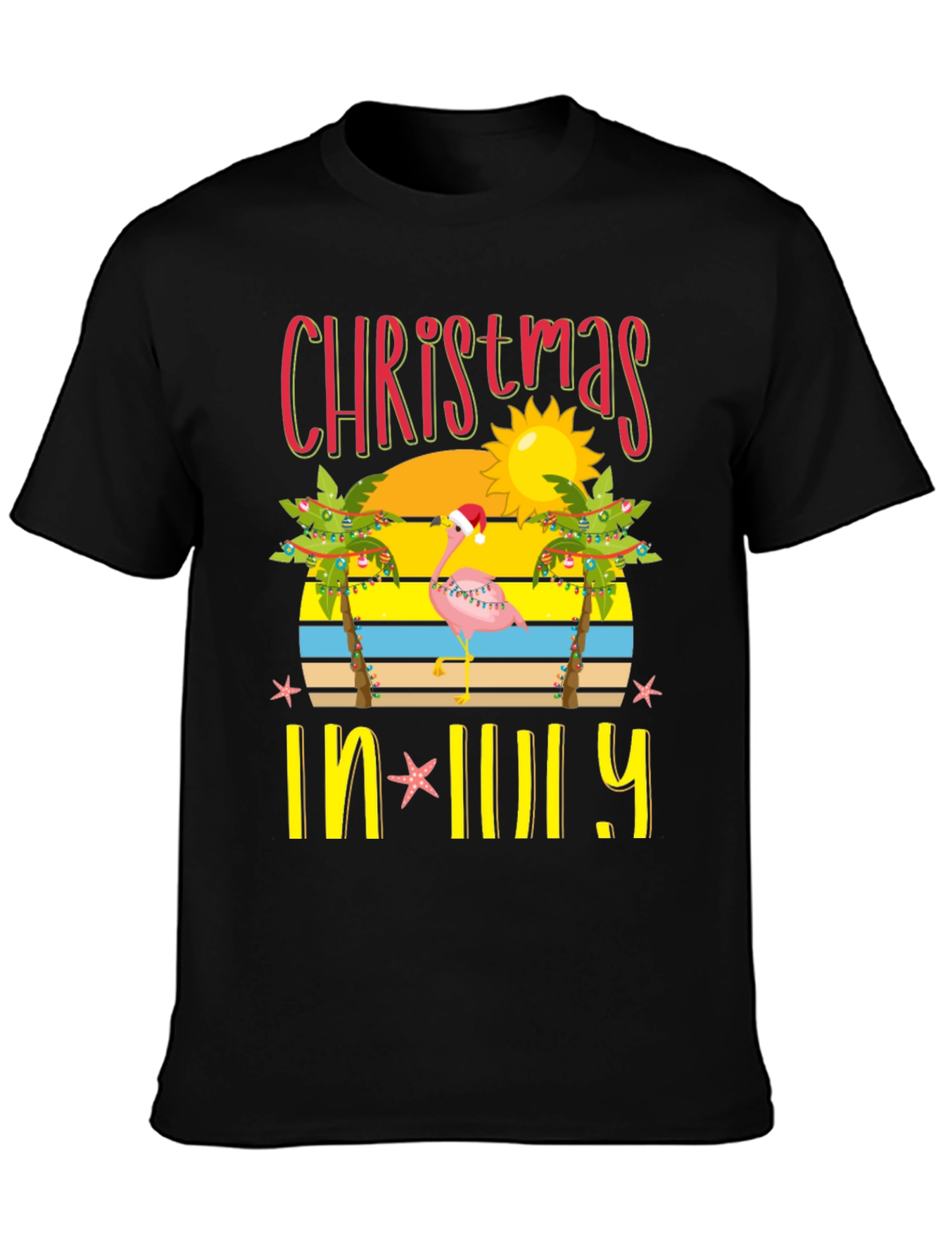 Christmas In July T-Shirt Flamingo Palm Tree