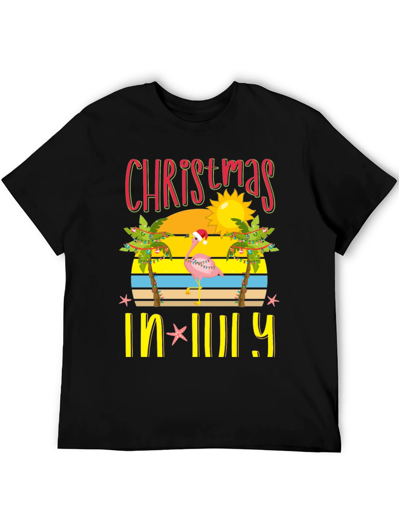 Christmas In July T-Shirt Flamingo Palm Tree