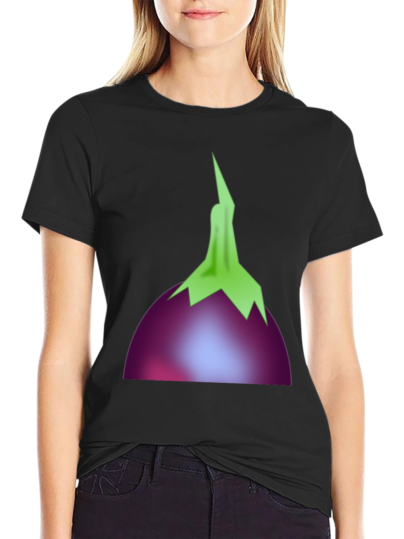 Eggplant Graphic T-Shirt - Casual Black Tee