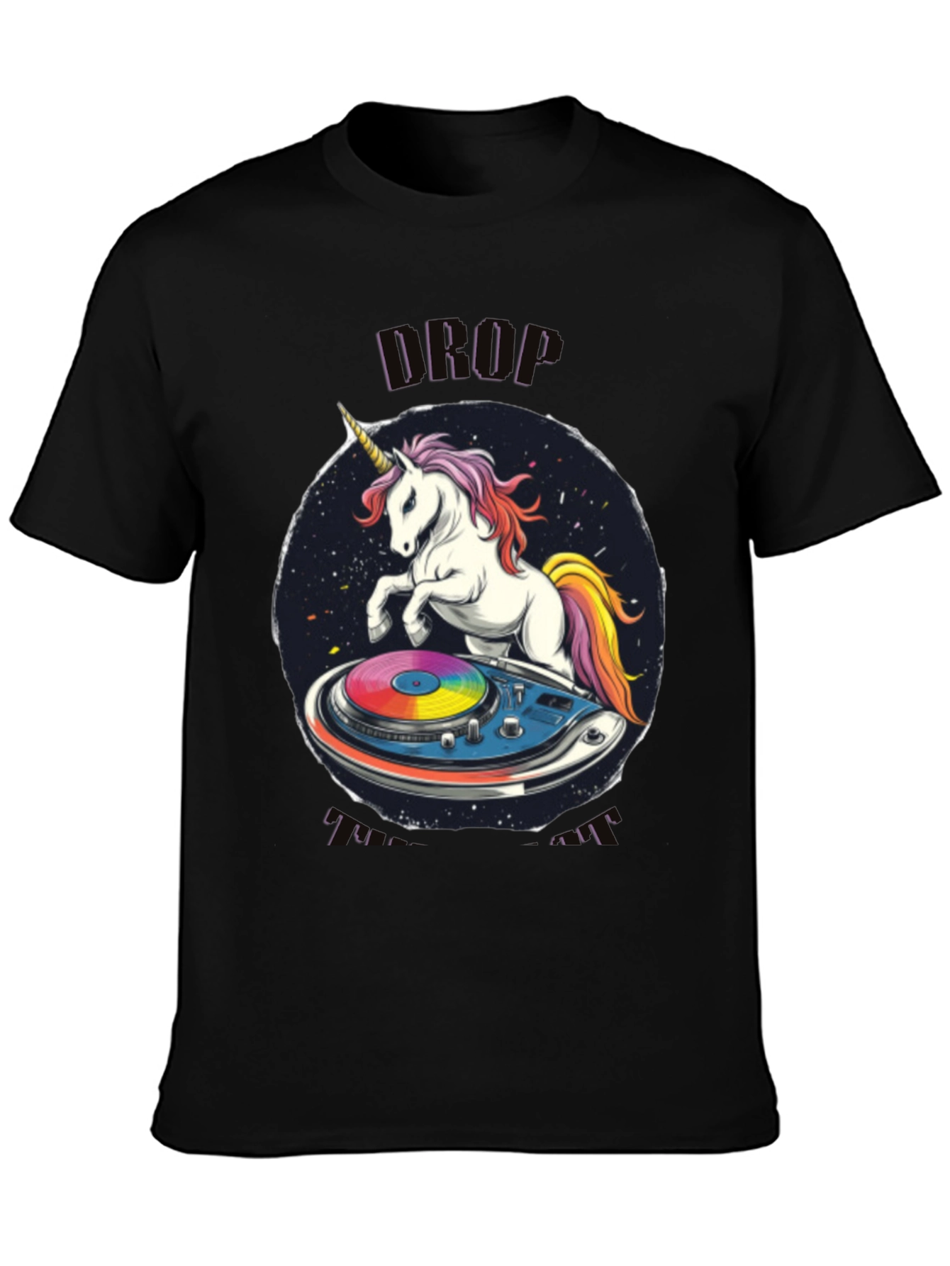 Unicorn DJ Graphic T-Shirt - Black