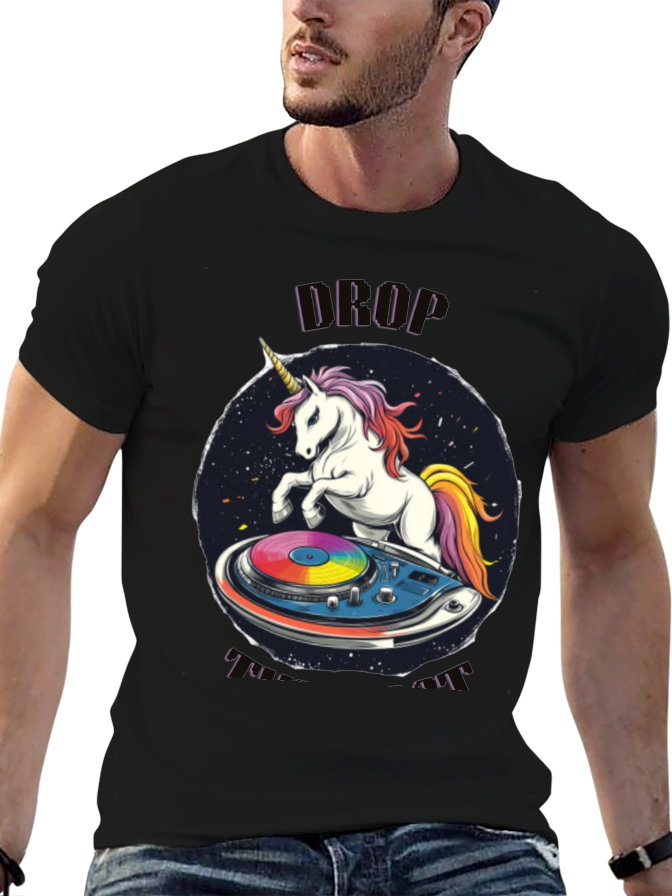Unicorn DJ Graphic T-Shirt - Black
