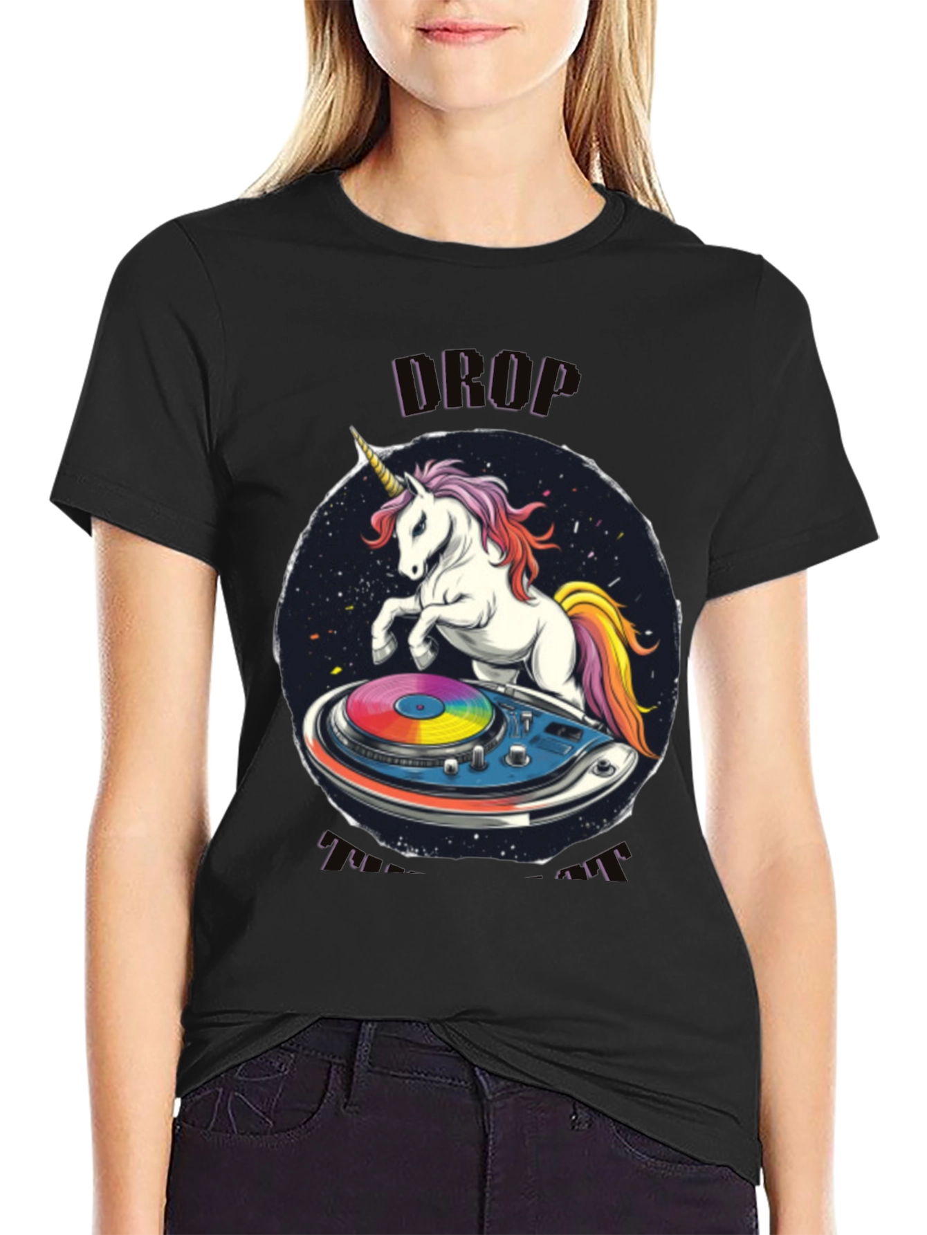 Unicorn DJ Graphic T-Shirt - Black