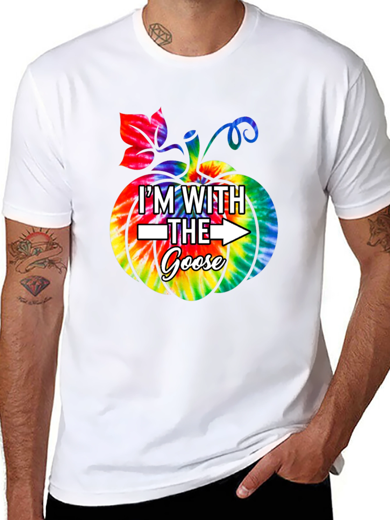 Im With the Goose T-Shirt Pumpkin Tie-Dye Funny Halloween