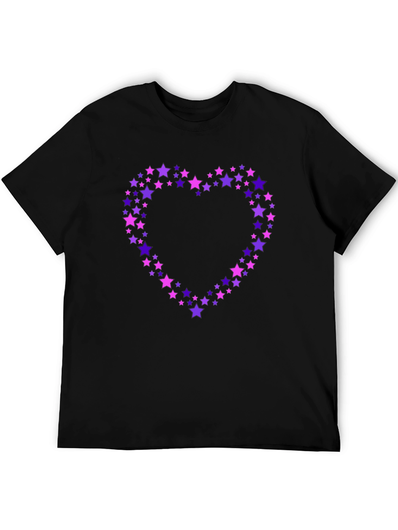 Star Heart Tee - Black Crew Neck Cotton T-Shirt