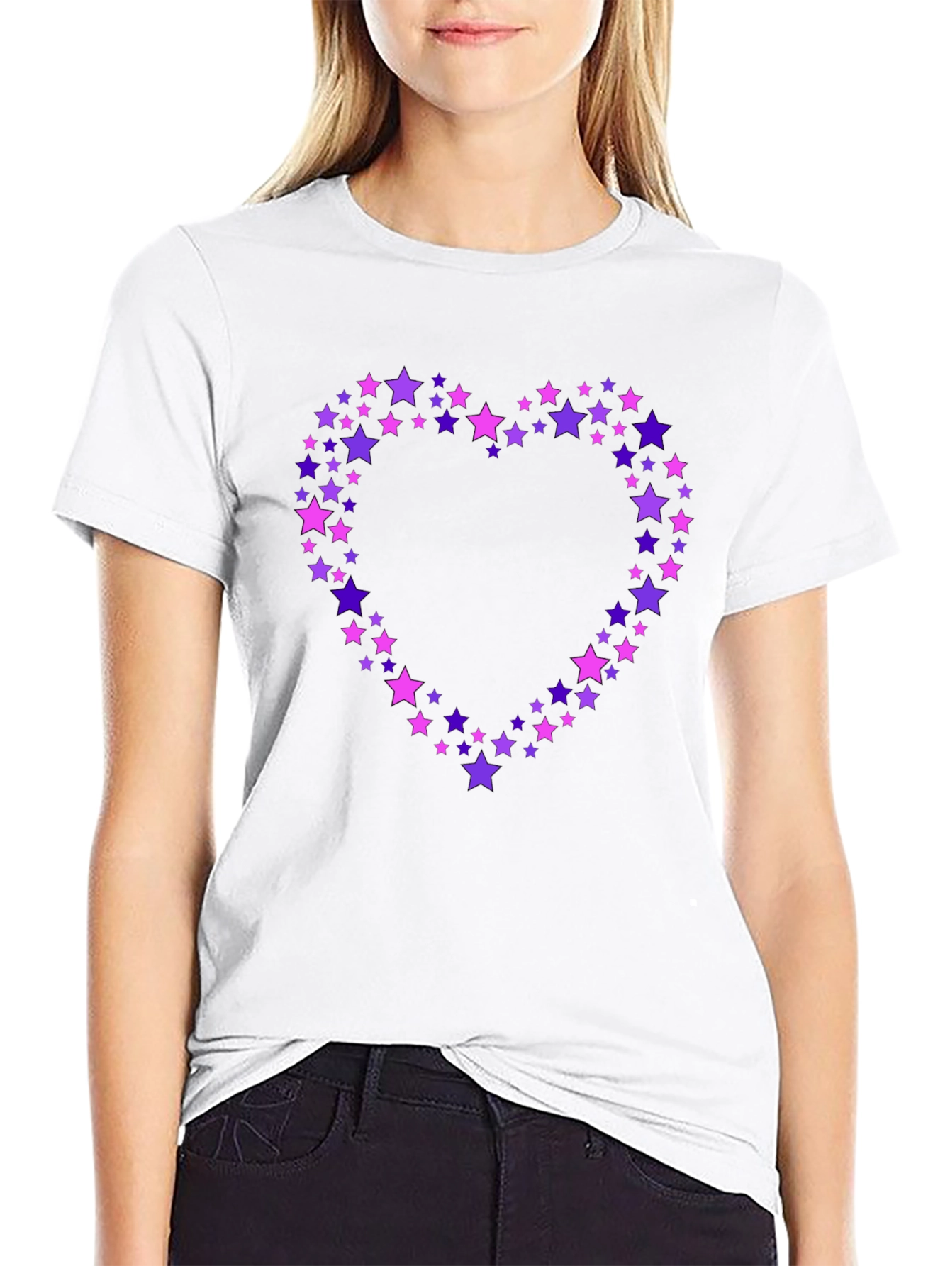 Star Heart Tee - Black Crew Neck Cotton T-Shirt