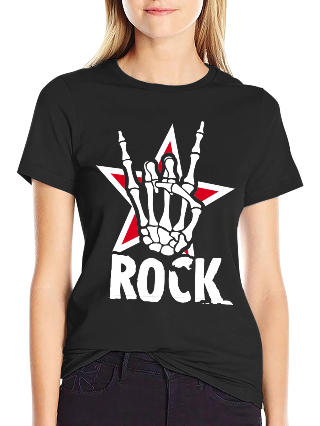 Rock On Skeleton Hand Star T-Shirt