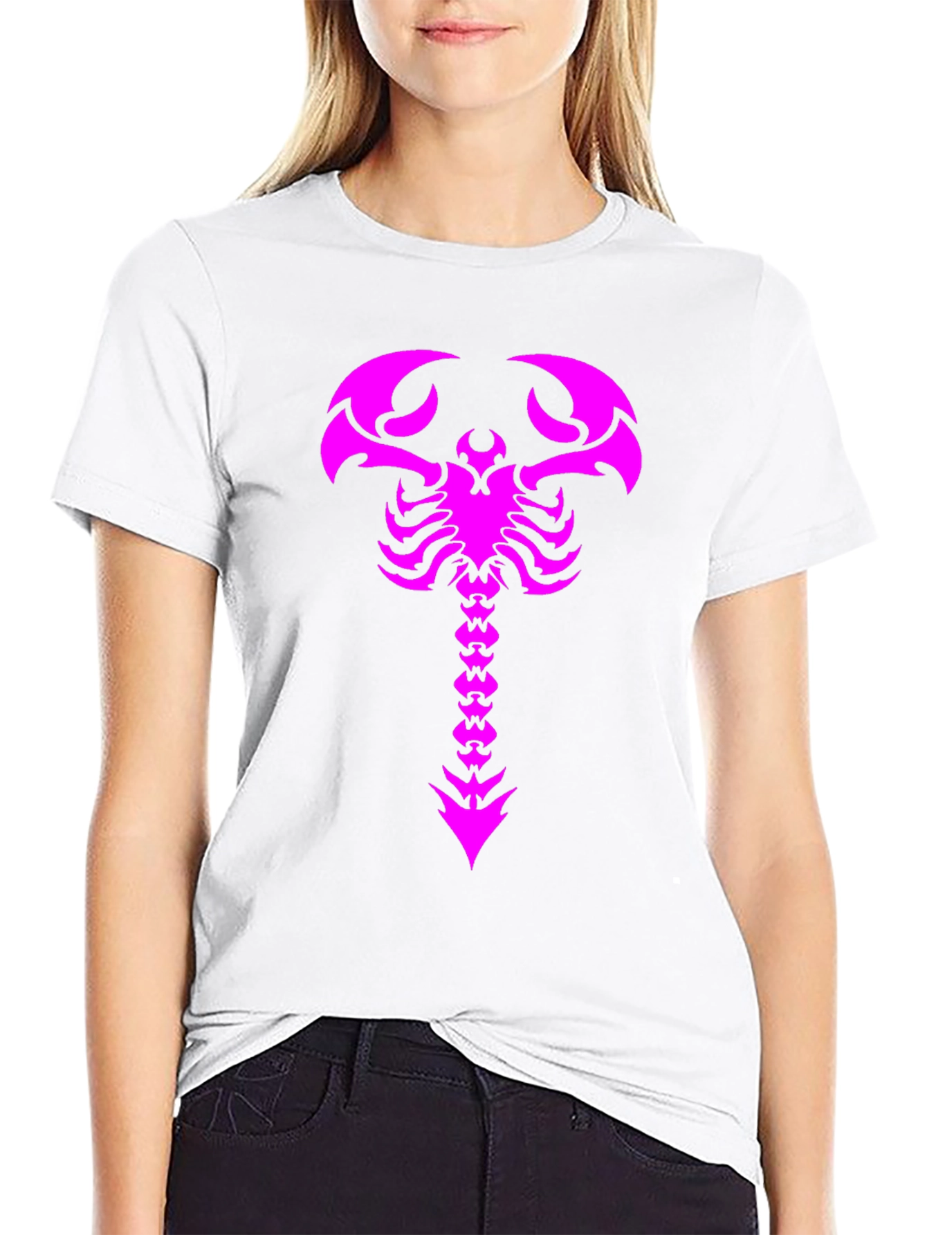 Black T-Shirt with Magenta Scorpion Print