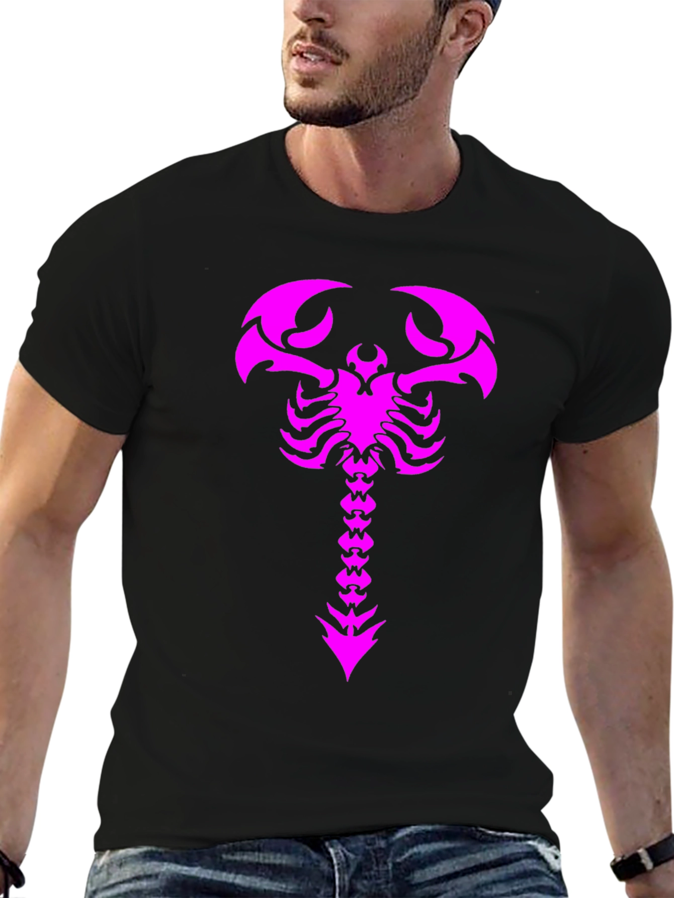 Black T-Shirt with Magenta Scorpion Print