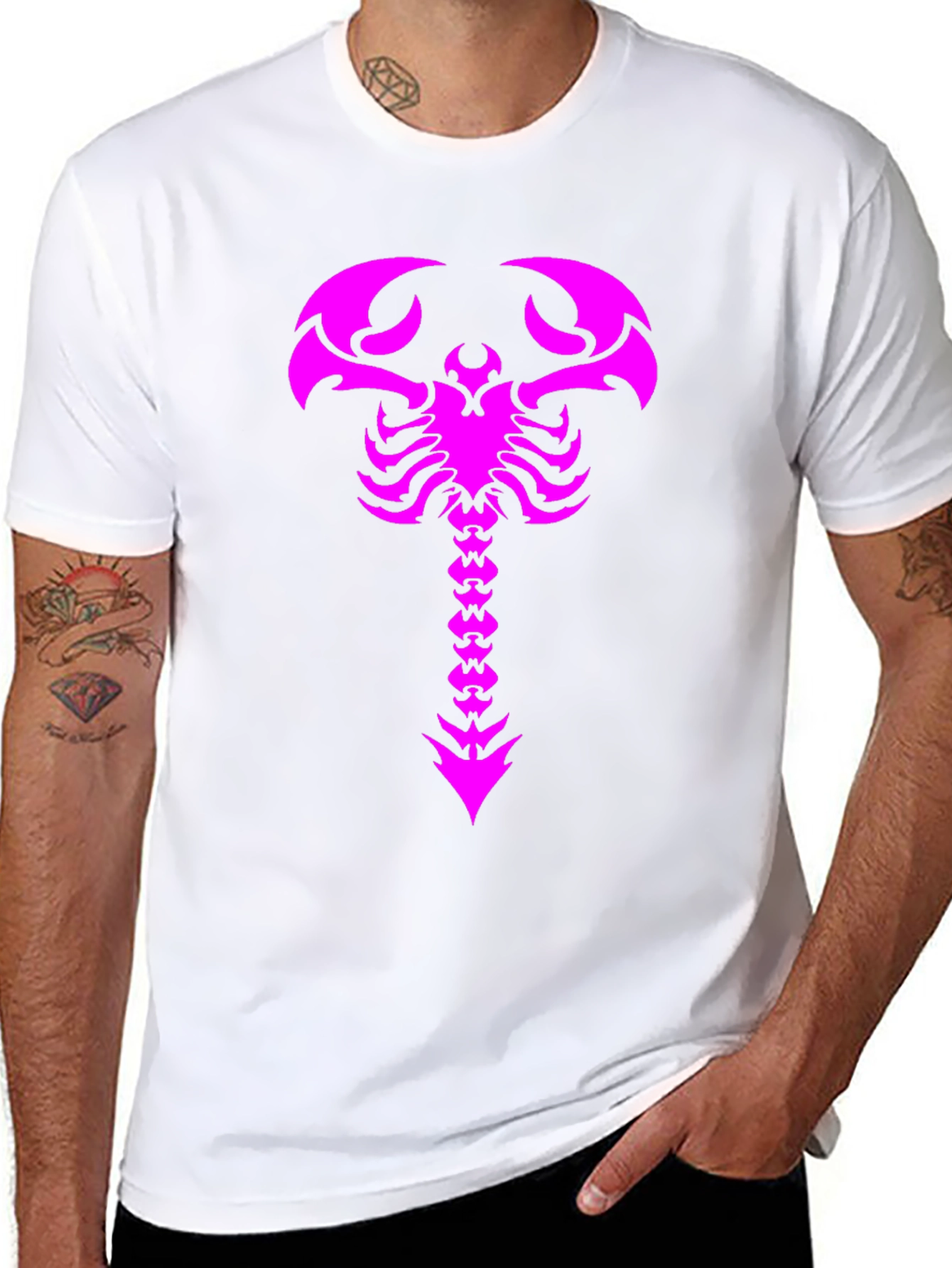 Black T-Shirt with Magenta Scorpion Print