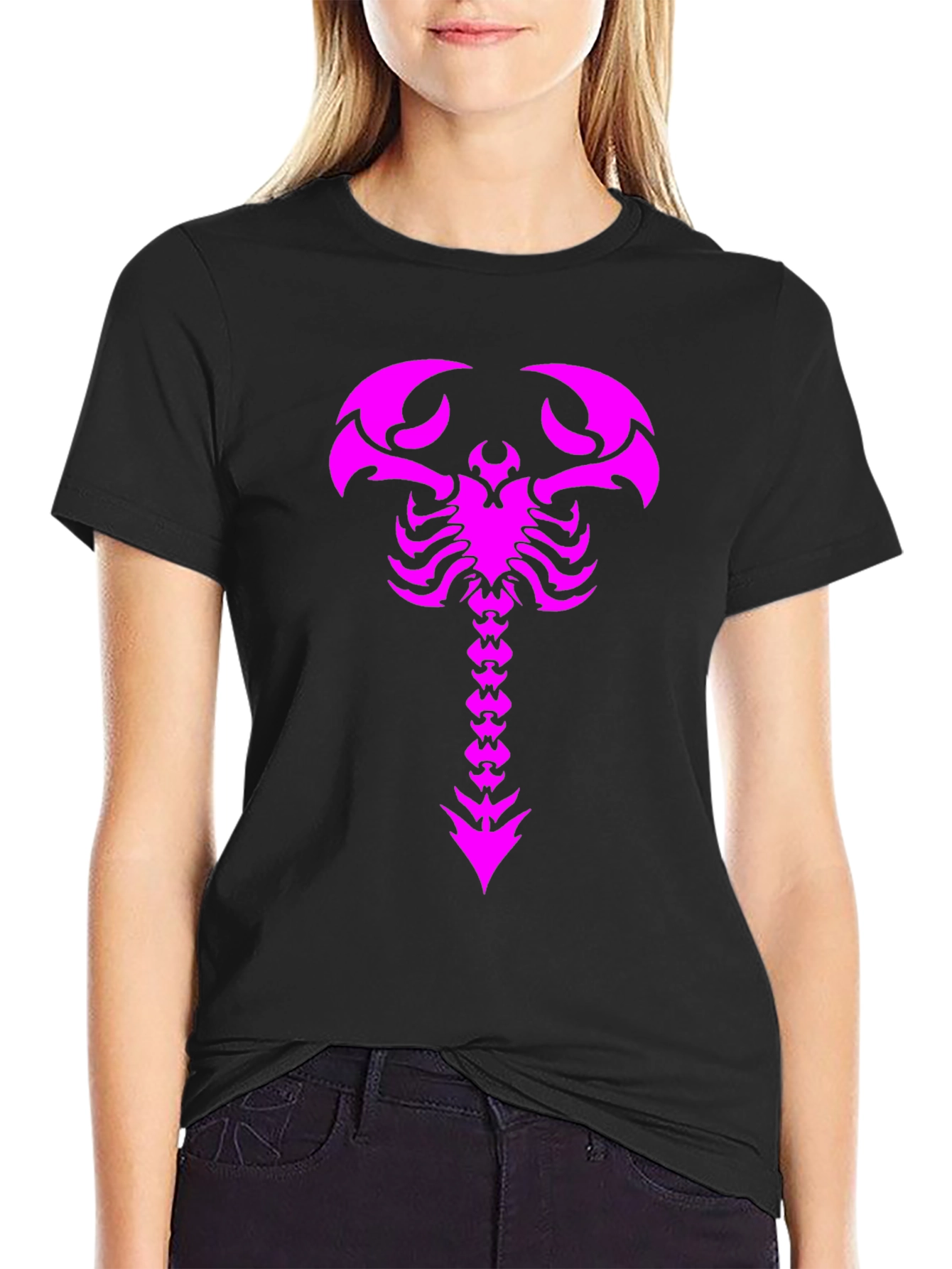 Black T-Shirt with Magenta Scorpion Print