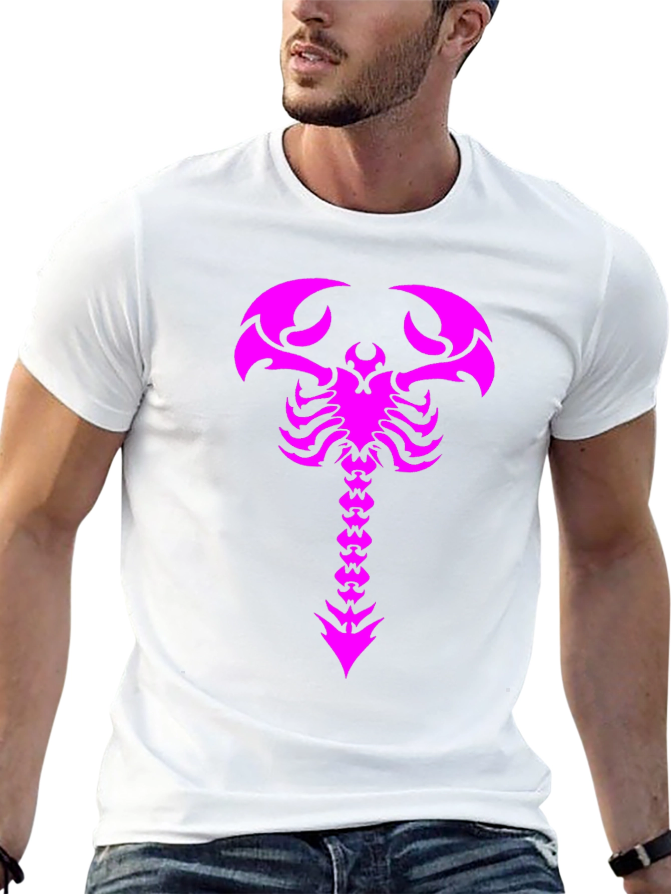 Black T-Shirt with Magenta Scorpion Print