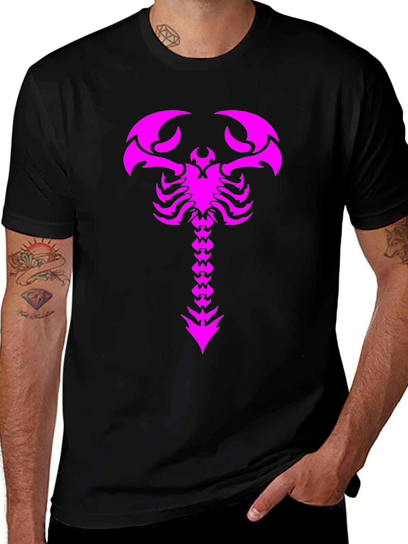Black T-Shirt with Magenta Scorpion Print