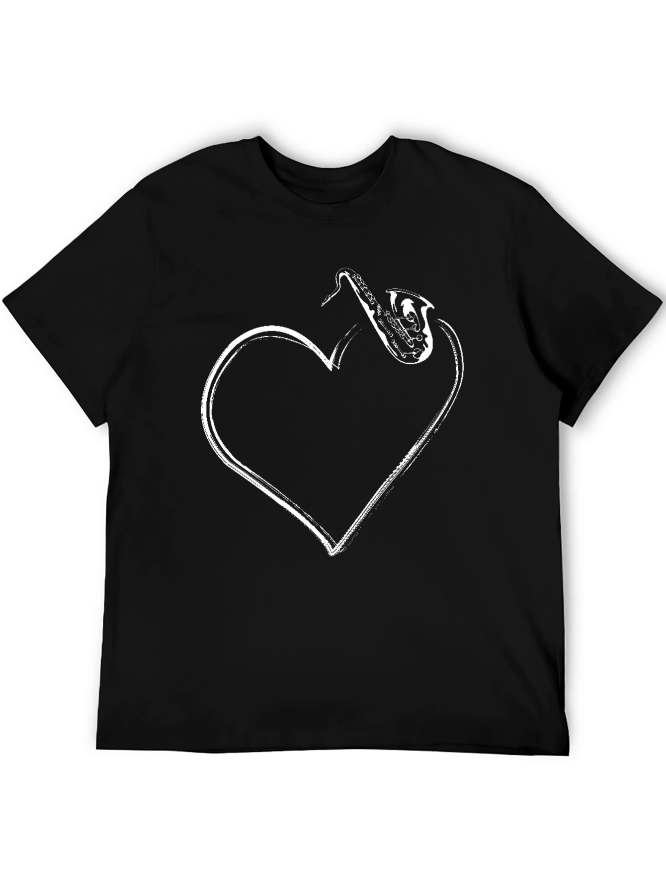 Saxophone Heart Graphic T-Shirt - Black