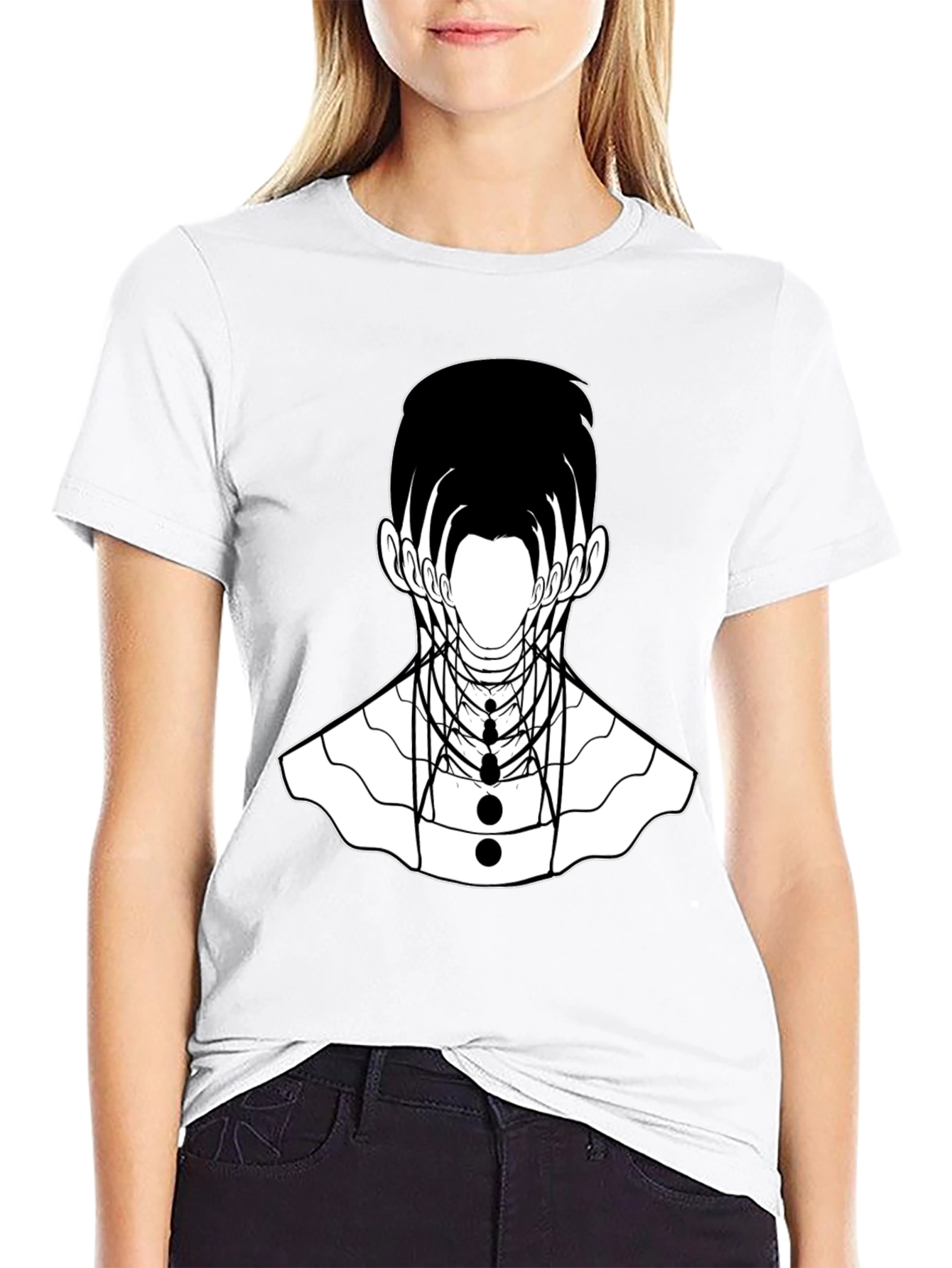 Abstract Geometric Face Graphic Black T-Shirt
