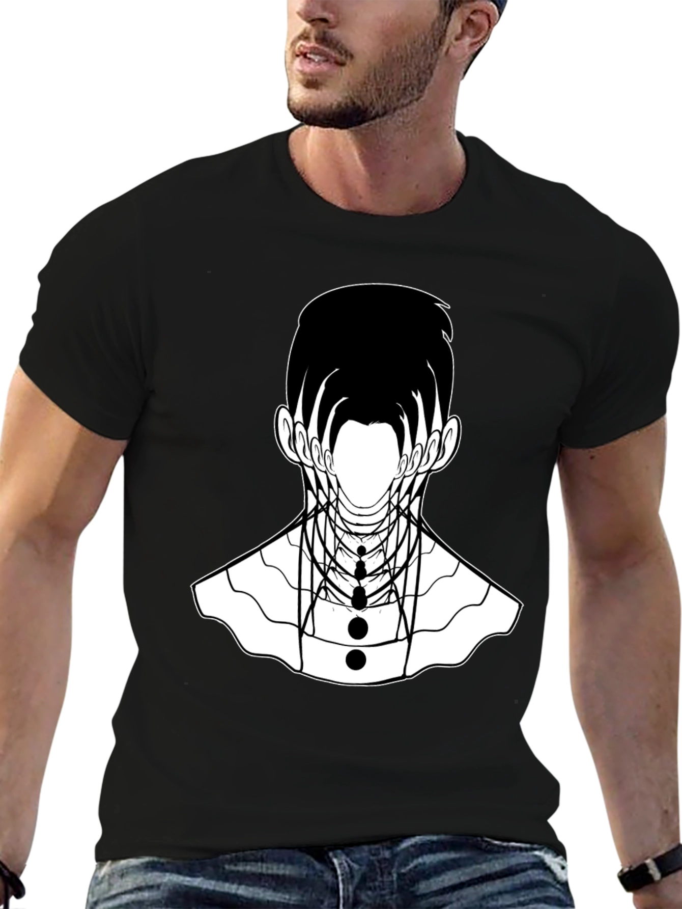 Abstract Geometric Face Graphic Black T-Shirt