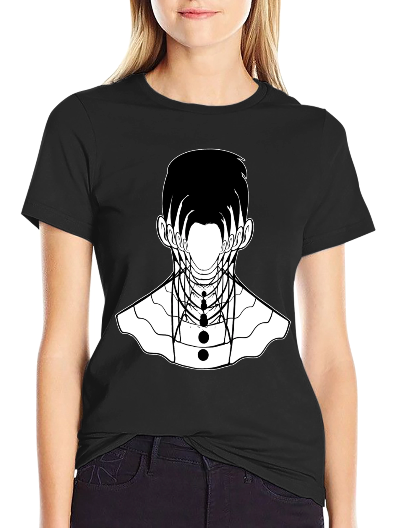 Abstract Geometric Face Graphic Black T-Shirt