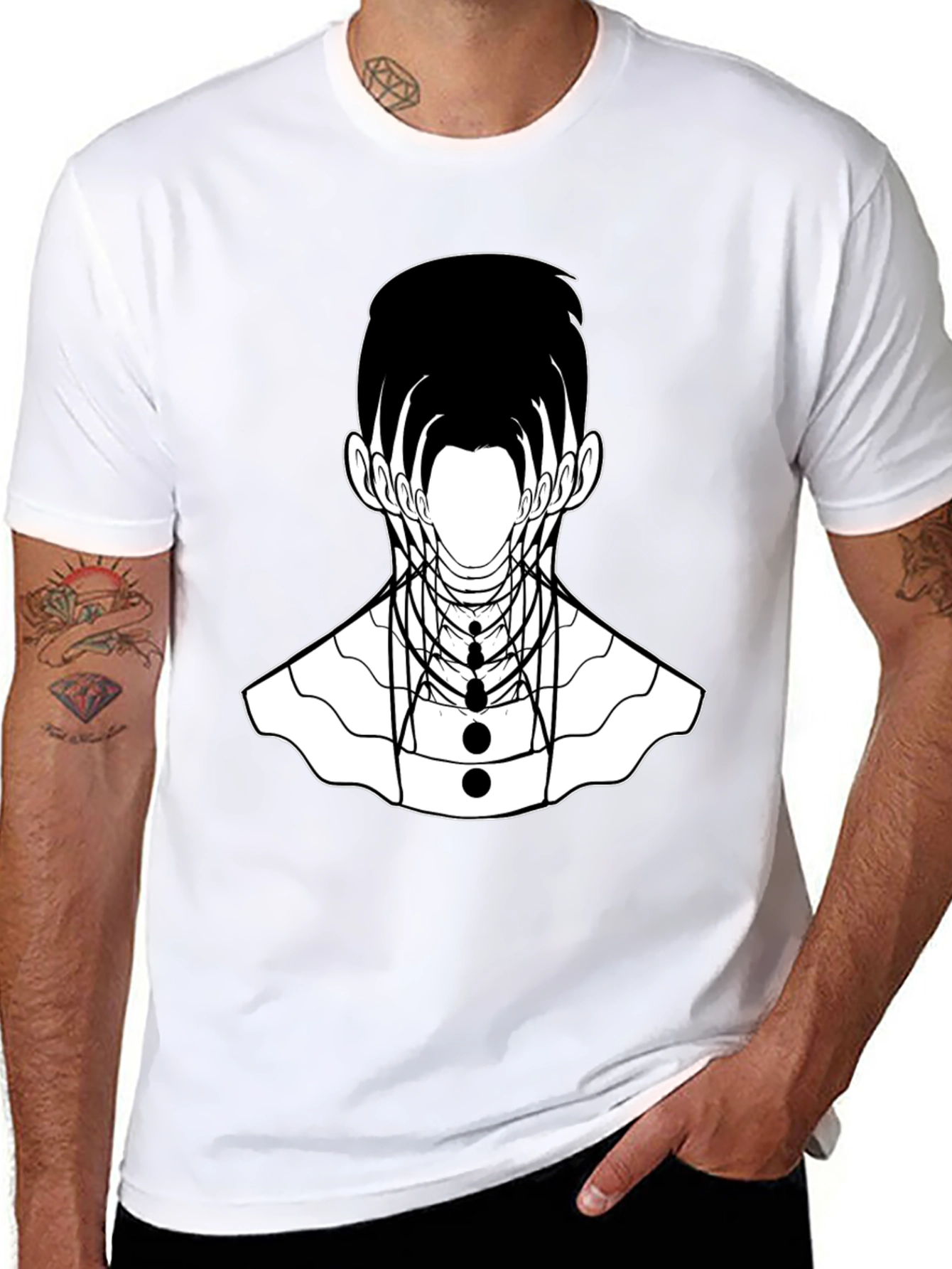 Abstract Geometric Face Graphic Black T-Shirt