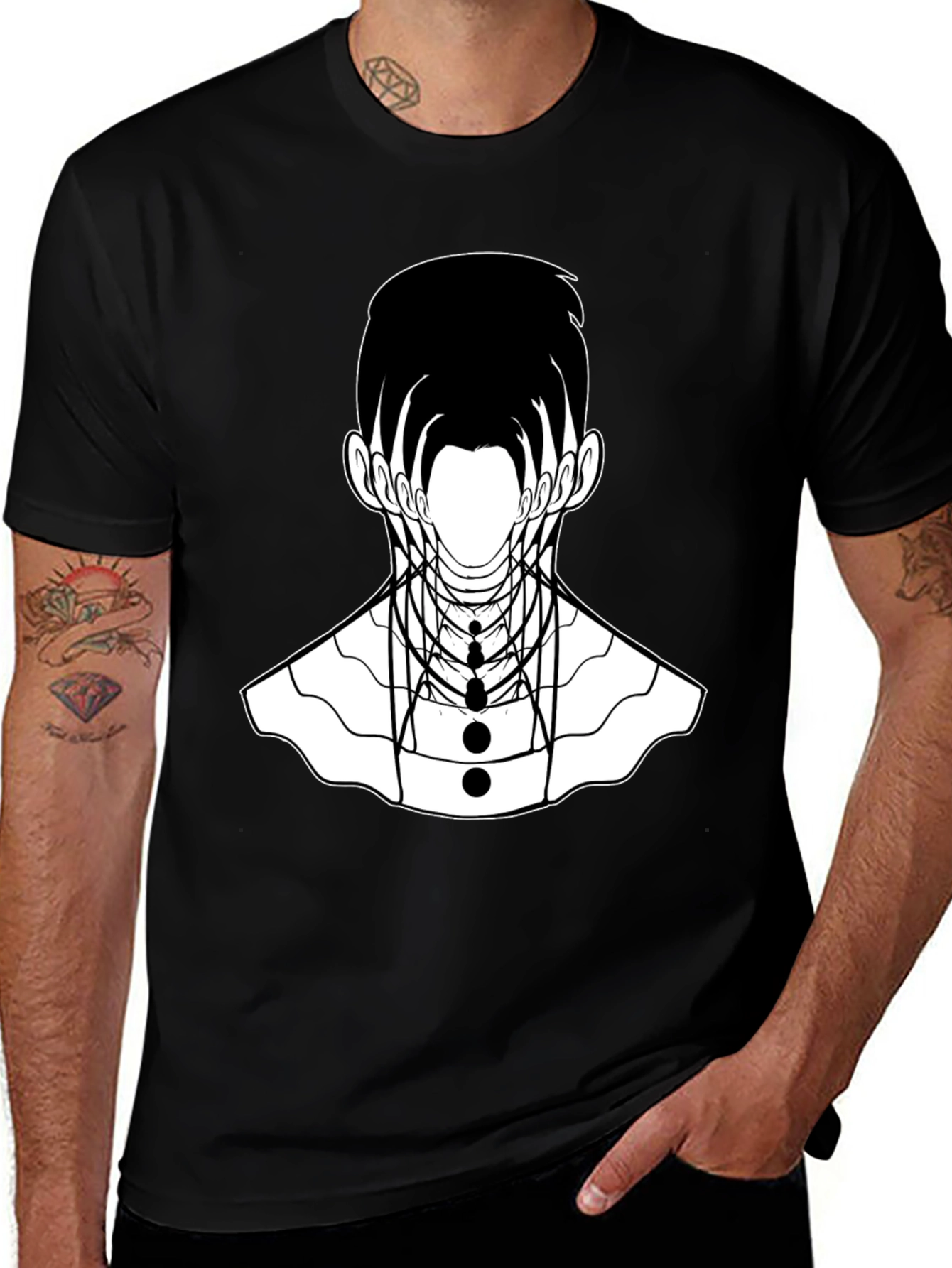 Abstract Geometric Face Graphic Black T-Shirt