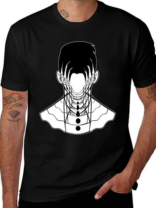 Abstract Geometric Face Graphic Black T-Shirt