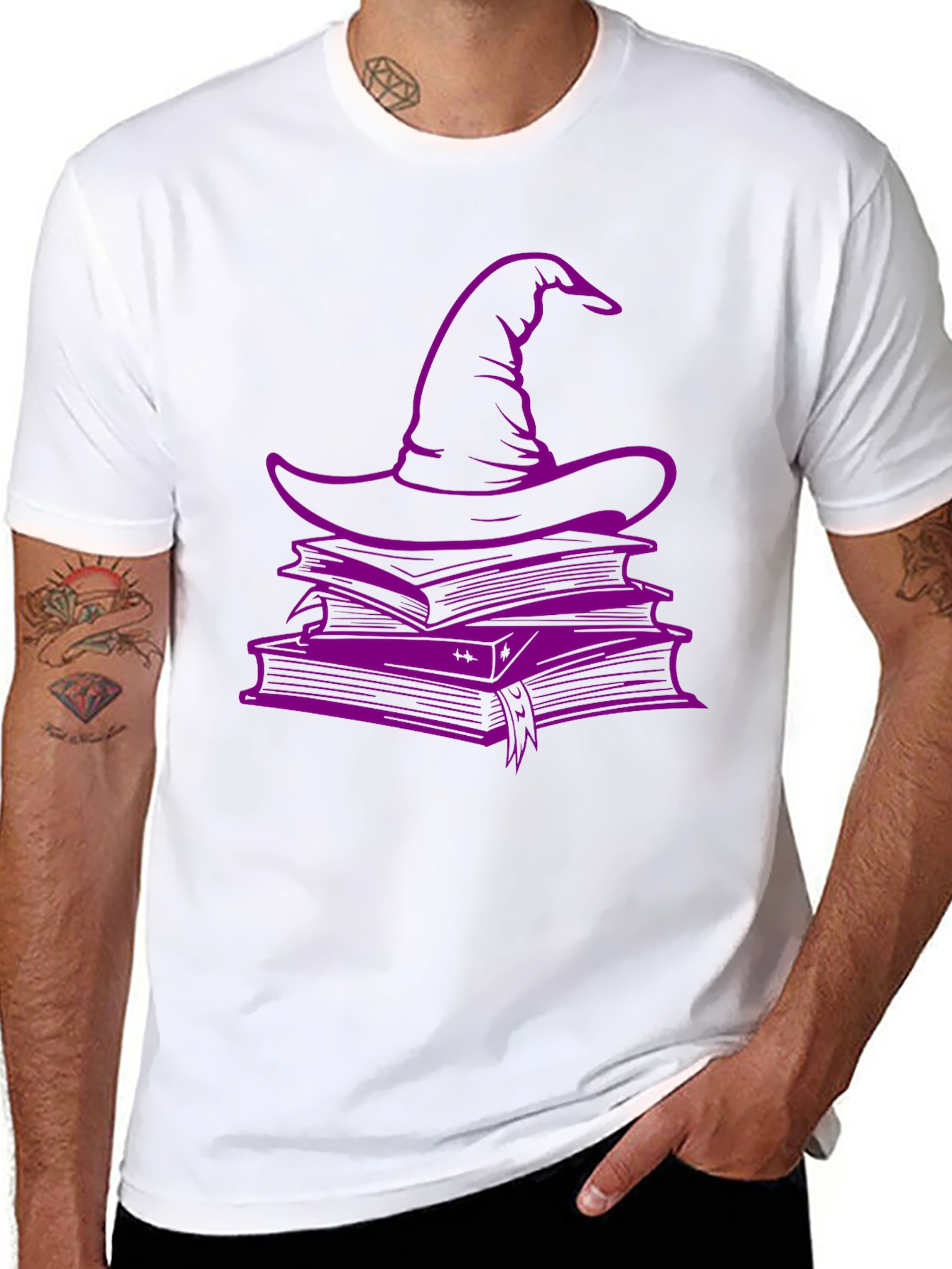 Witch Hat & Books T-Shirt - Spooky Season Style