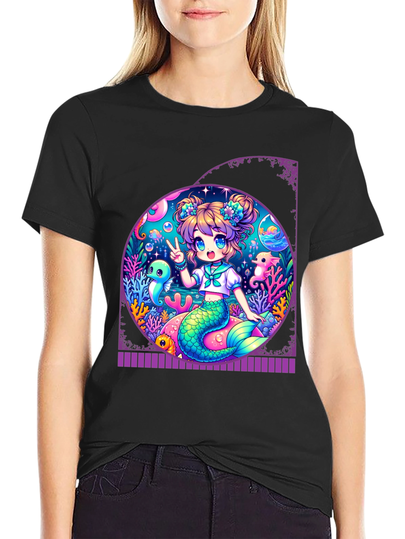 Anime Mermaid T-Shirt - Kawaii Ocean Design