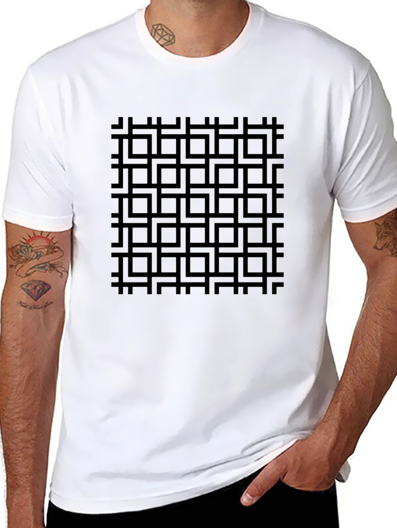 Geometric Grid Black T-Shirt