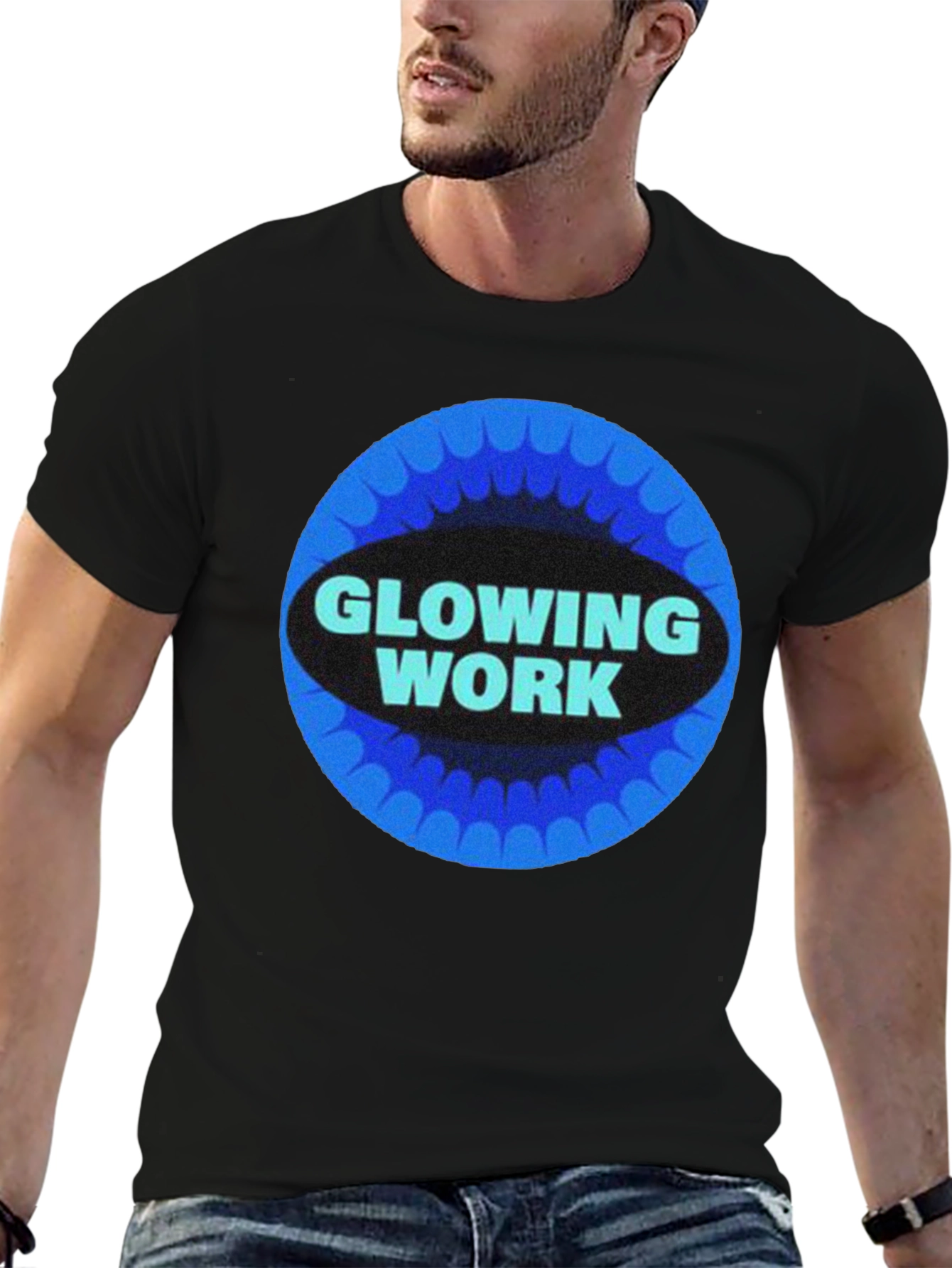 Glowing Work Graphic Tee - Retro Style