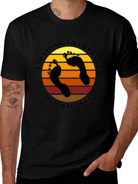 Earthing Balance T-Shirt: Sunset Footprints Design