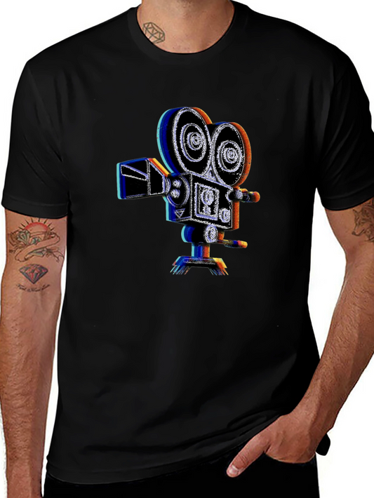 Vintage Movie Camera Graphic Tee - Black