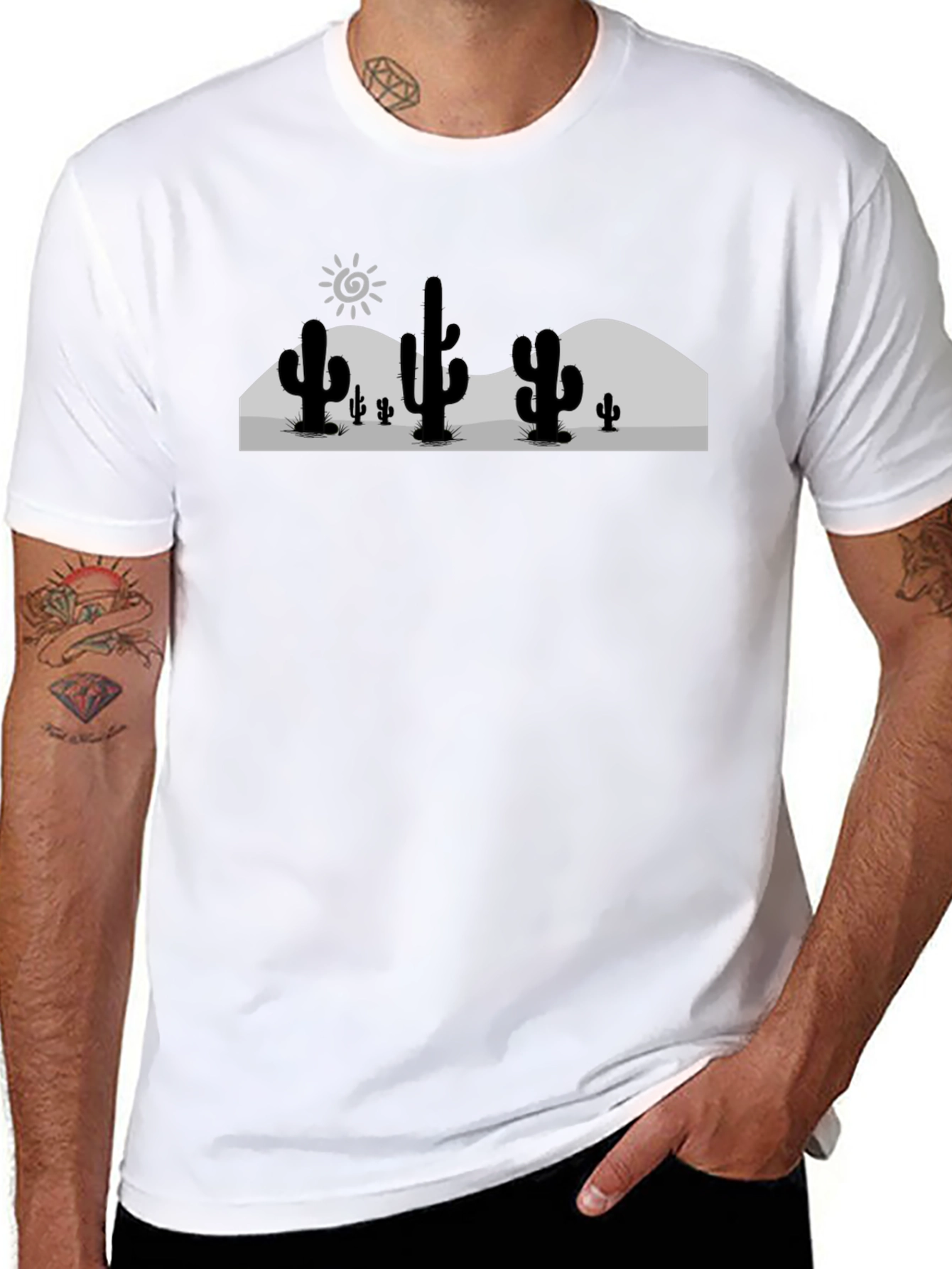 Cactus Desert Graphic Tee - Black Cotton T-Shirt