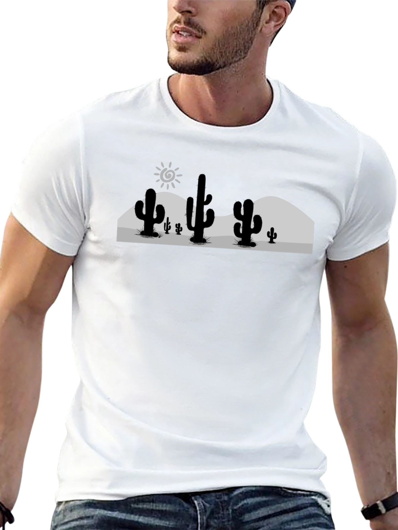 Cactus Desert Graphic Tee - Black Cotton T-Shirt
