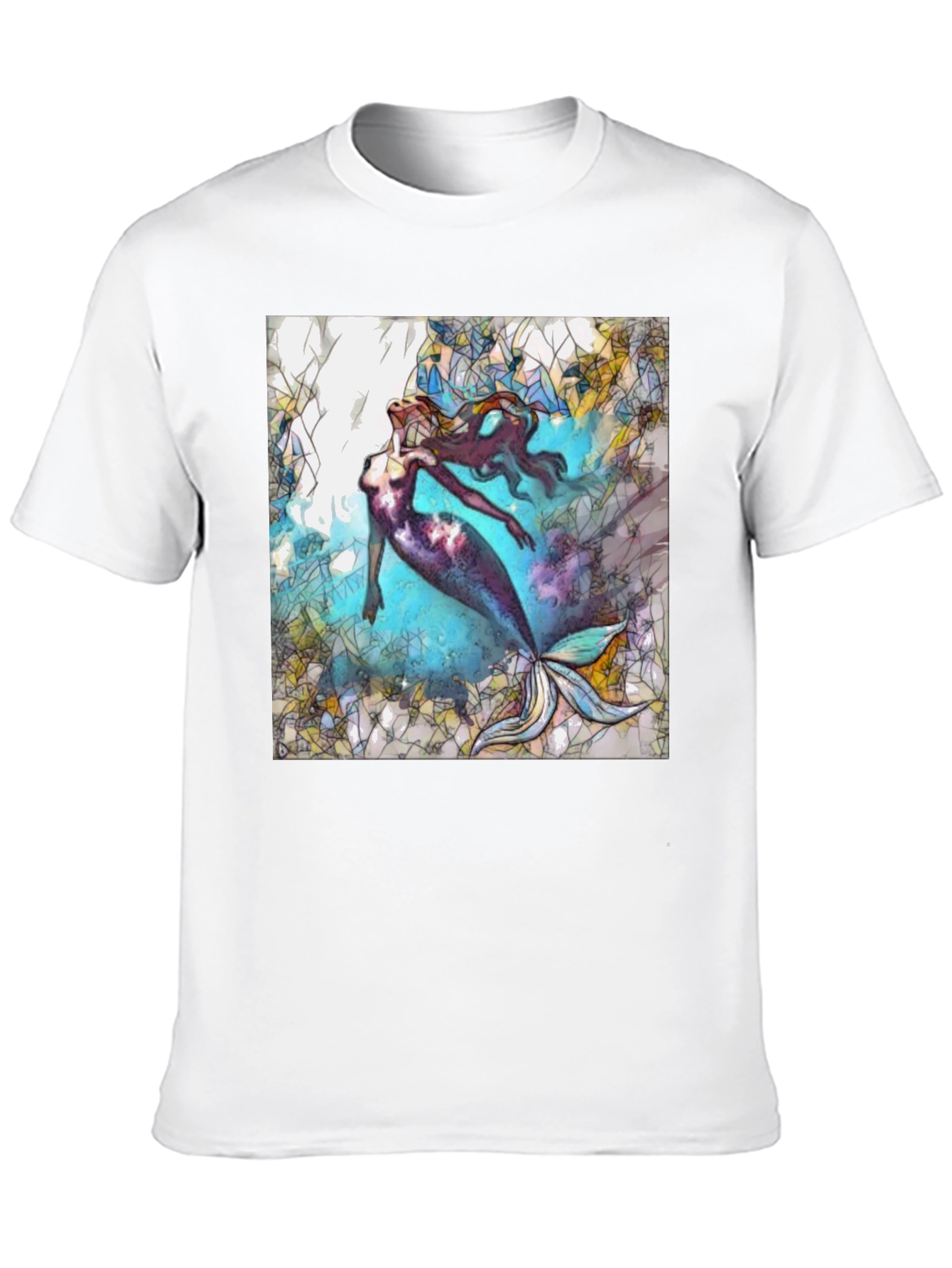 Mermaid Stained Glass Style Black T-Shirt