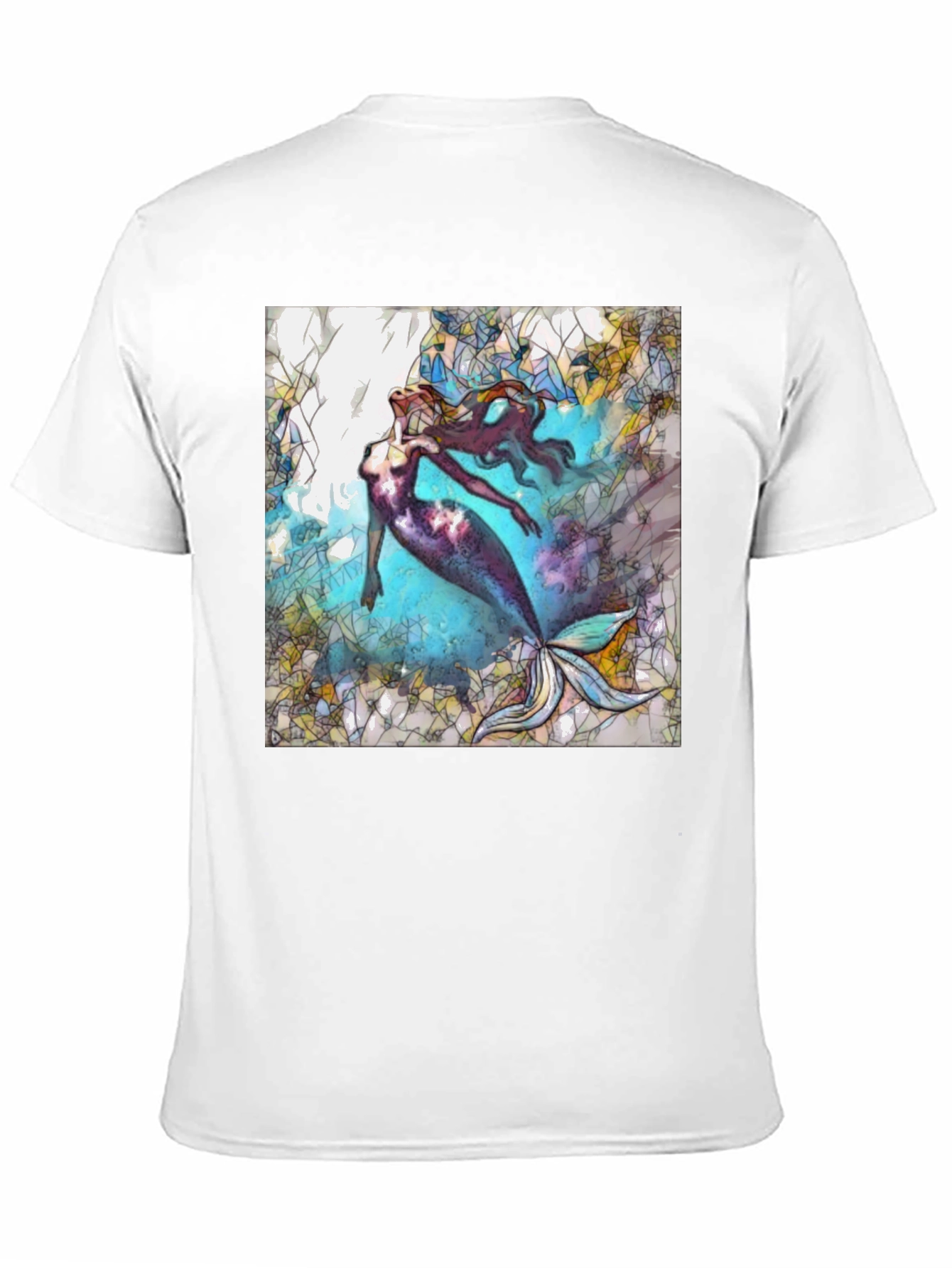 Mermaid Stained Glass Style Black T-Shirt