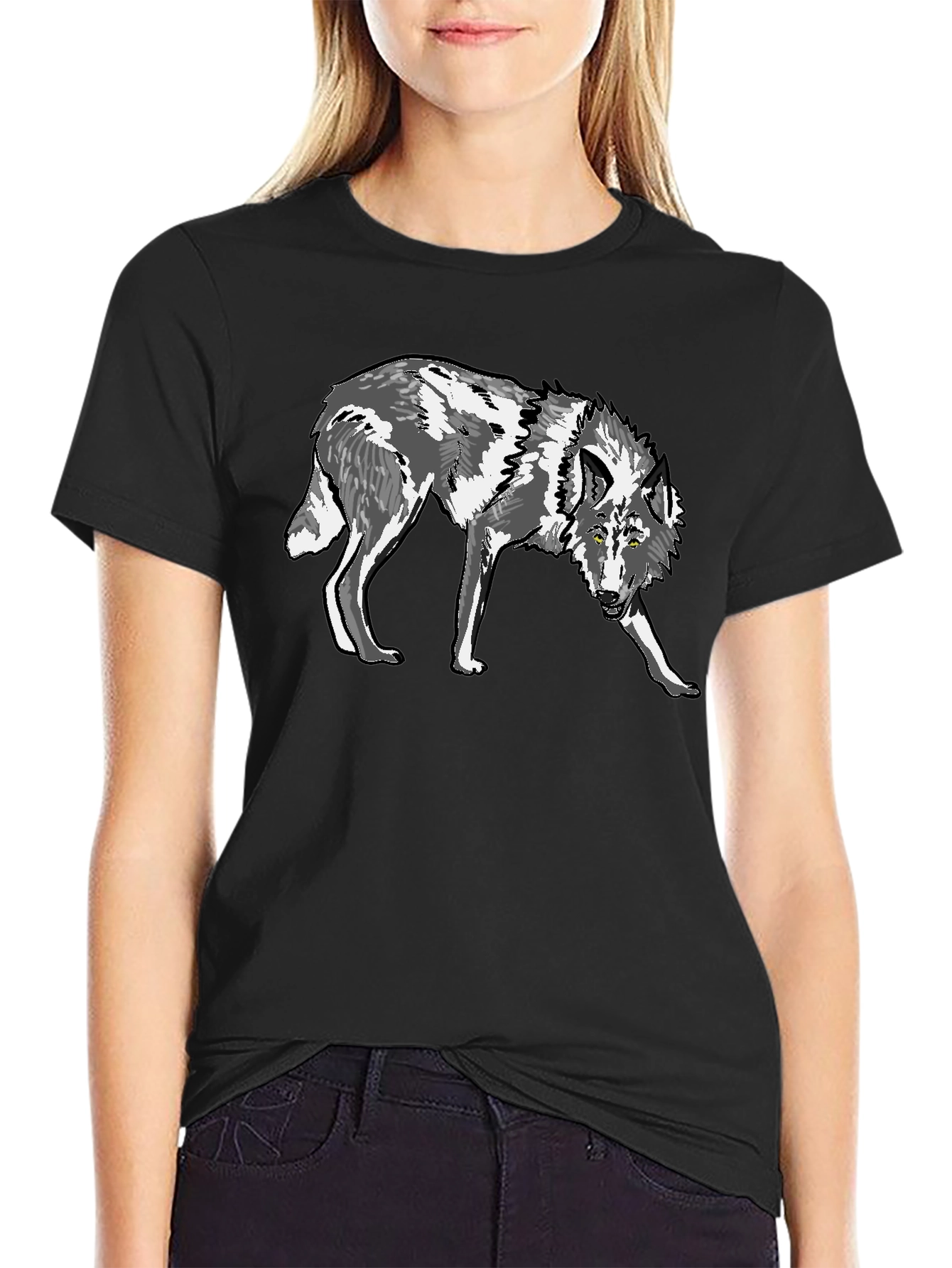 Wolf Graphic Print Black T-Shirt