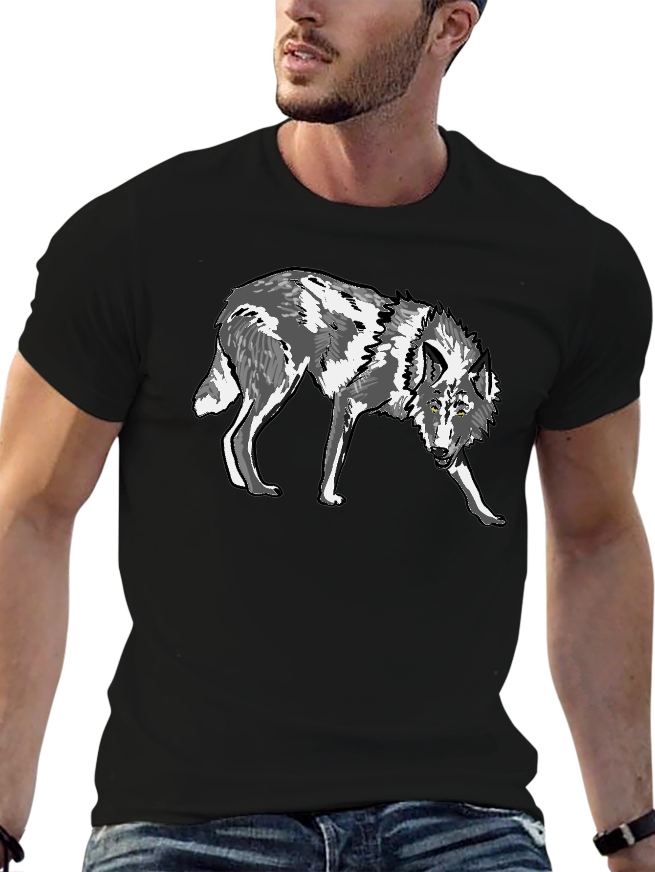 Wolf Graphic Print Black T-Shirt