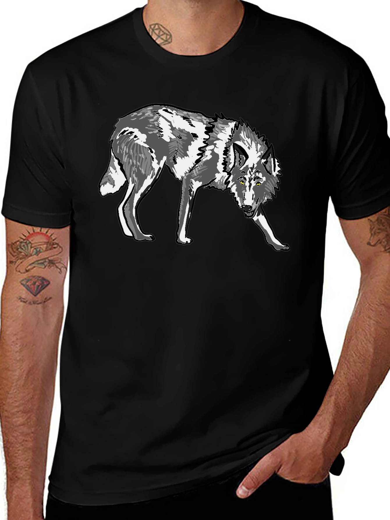 Wolf Graphic Print Black T-Shirt
