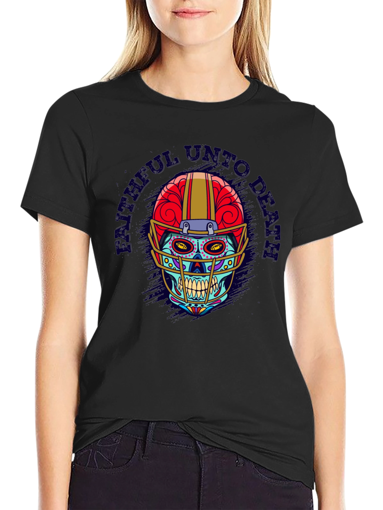 Faithful Unto Death Football Skull T-Shirt
