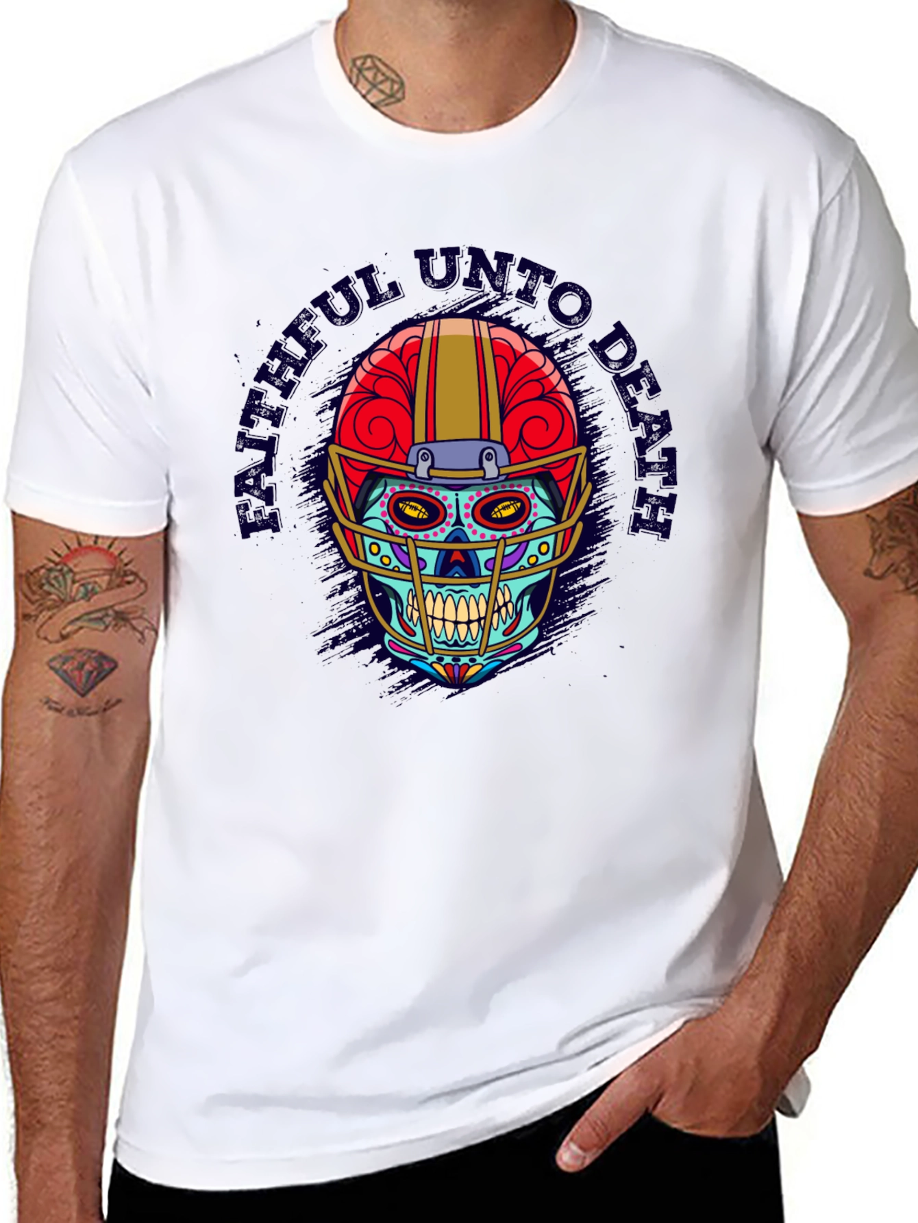 Faithful Unto Death Football Skull T-Shirt
