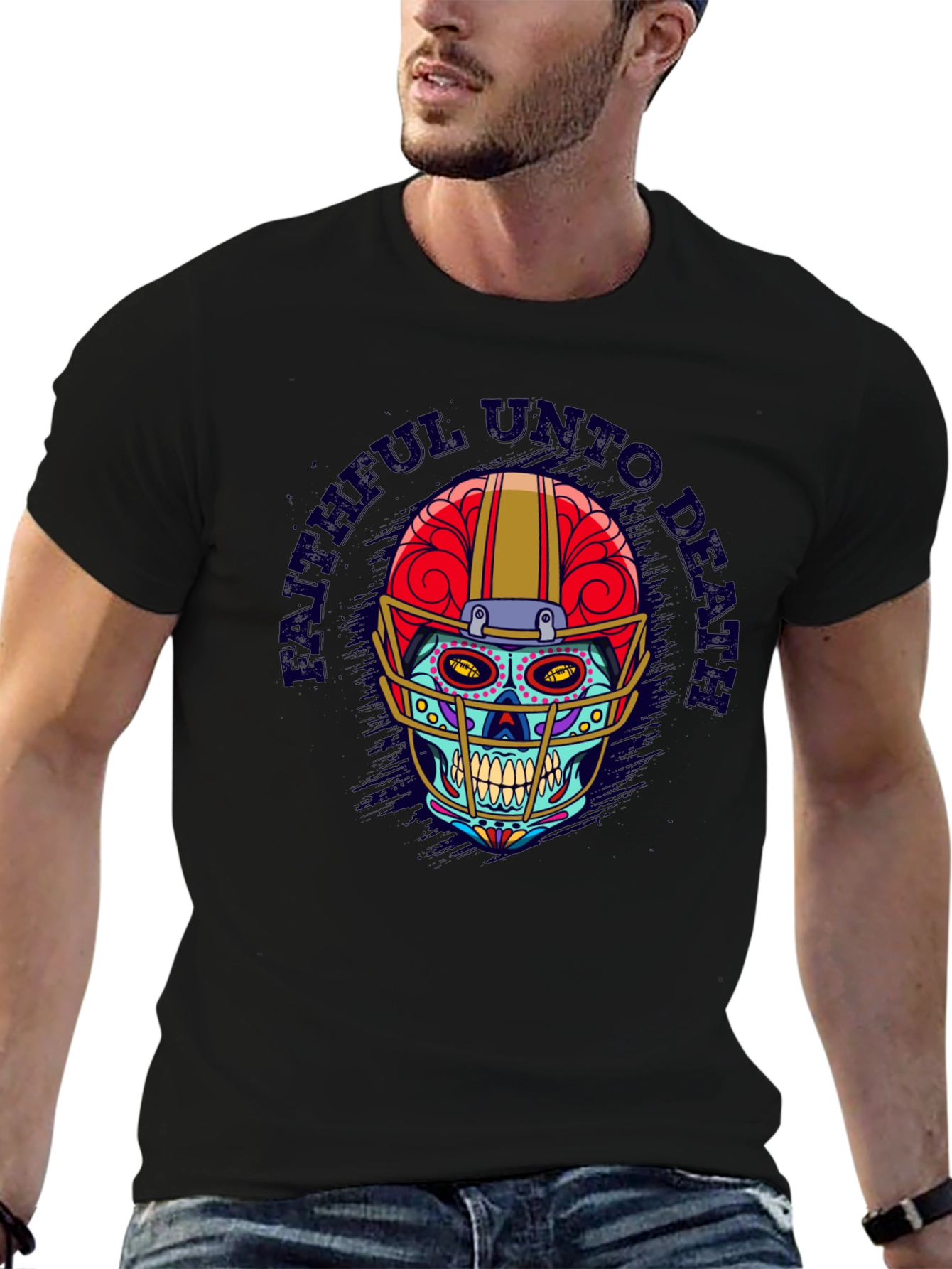 Faithful Unto Death Football Skull T-Shirt
