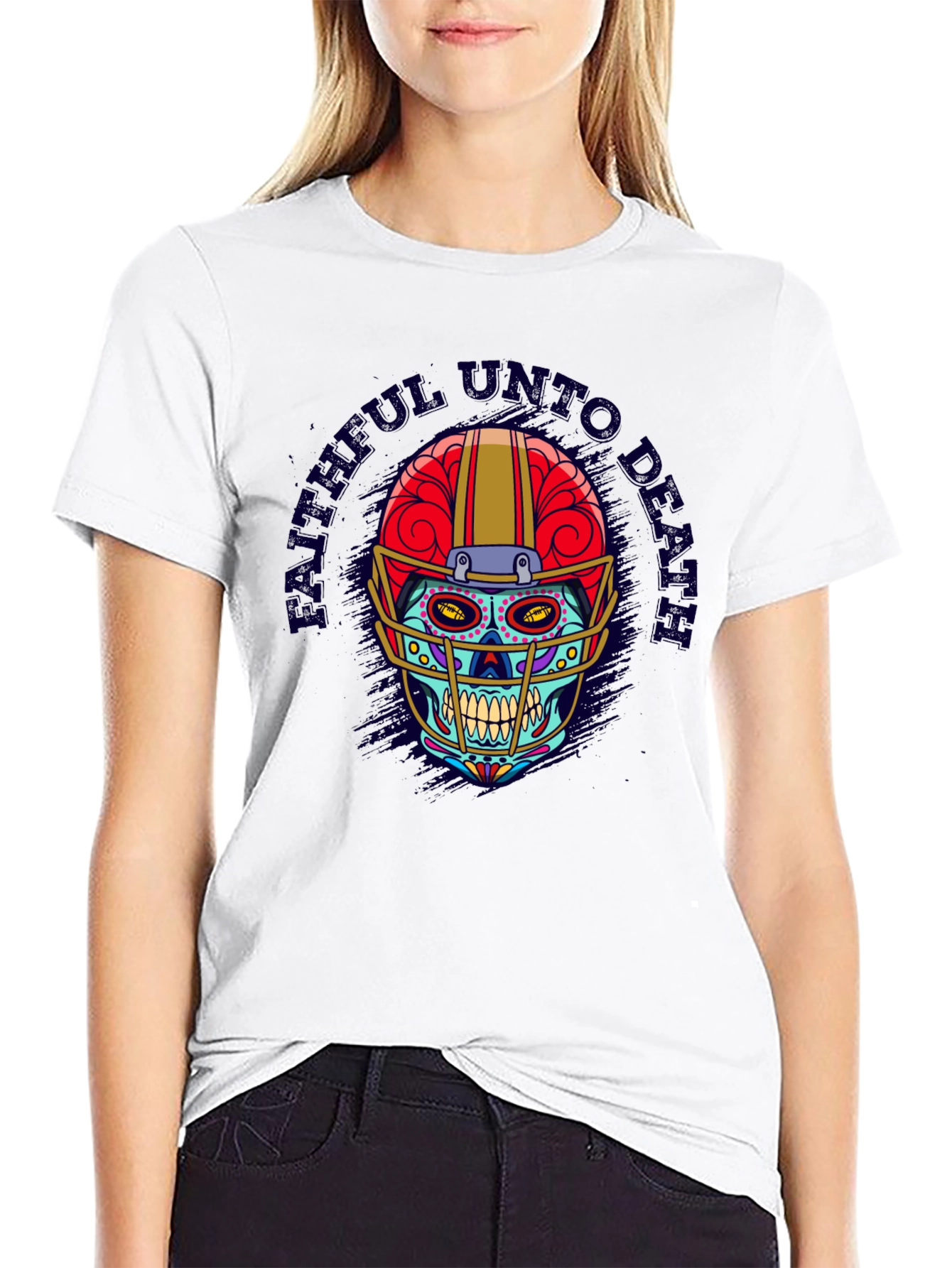 Faithful Unto Death Football Skull T-Shirt