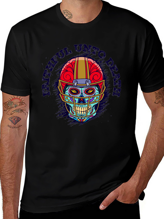 Faithful Unto Death Football Skull T-Shirt
