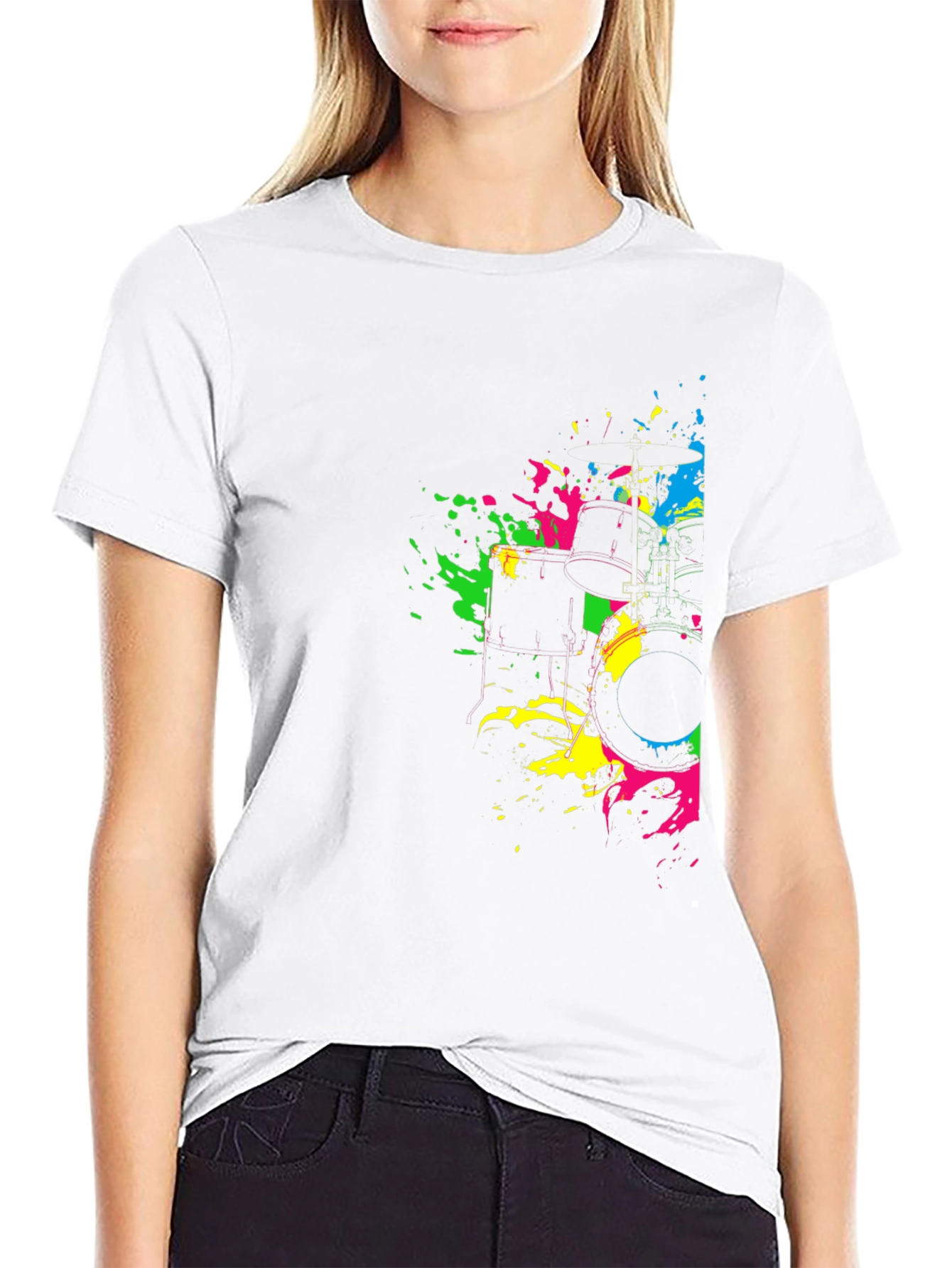 Neon Splatter Drum Kit Graphic Black T-Shirt