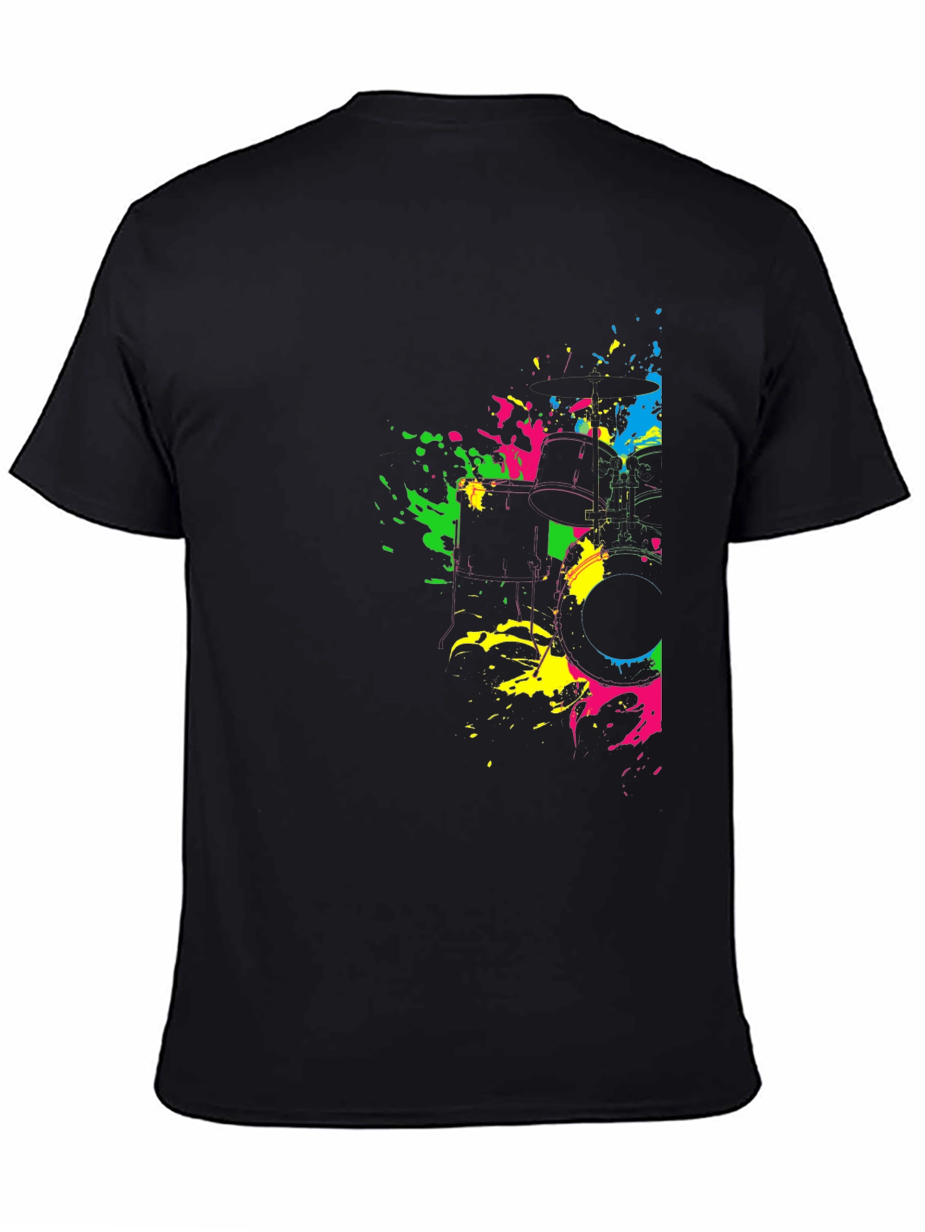 Neon Splatter Drum Kit Graphic Black T-Shirt