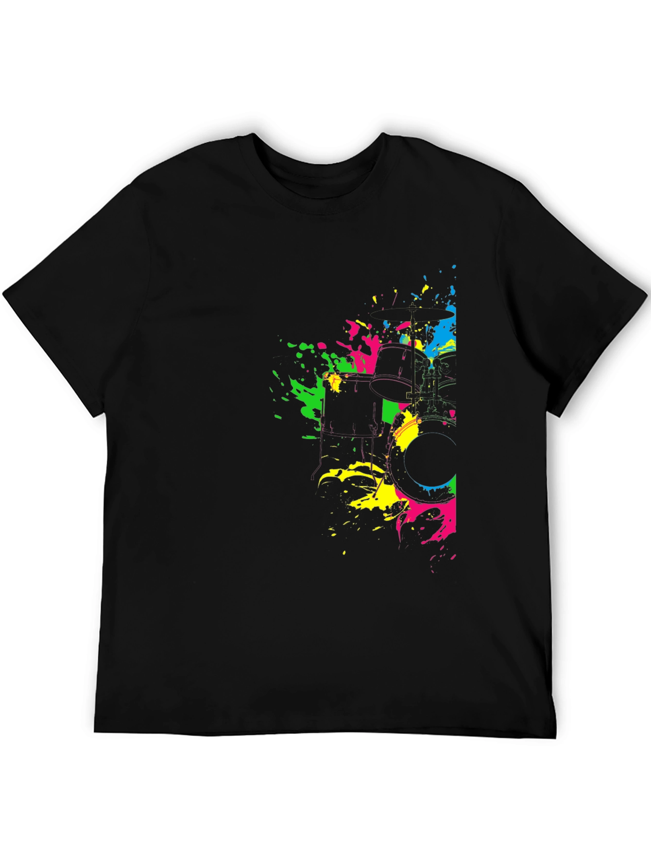 Neon Splatter Drum Kit Graphic Black T-Shirt