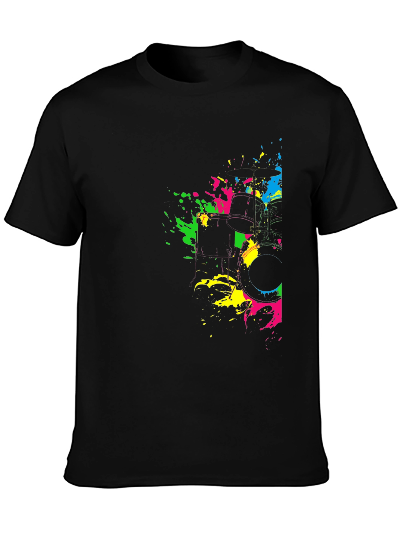 Neon Splatter Drum Kit Graphic Black T-Shirt