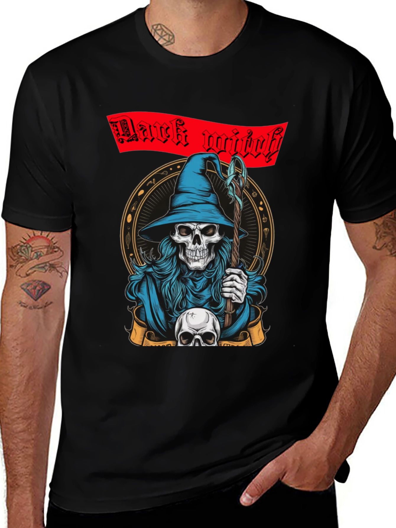 Dark Witch Graphic Tee - Skull Wizard T-Shirt